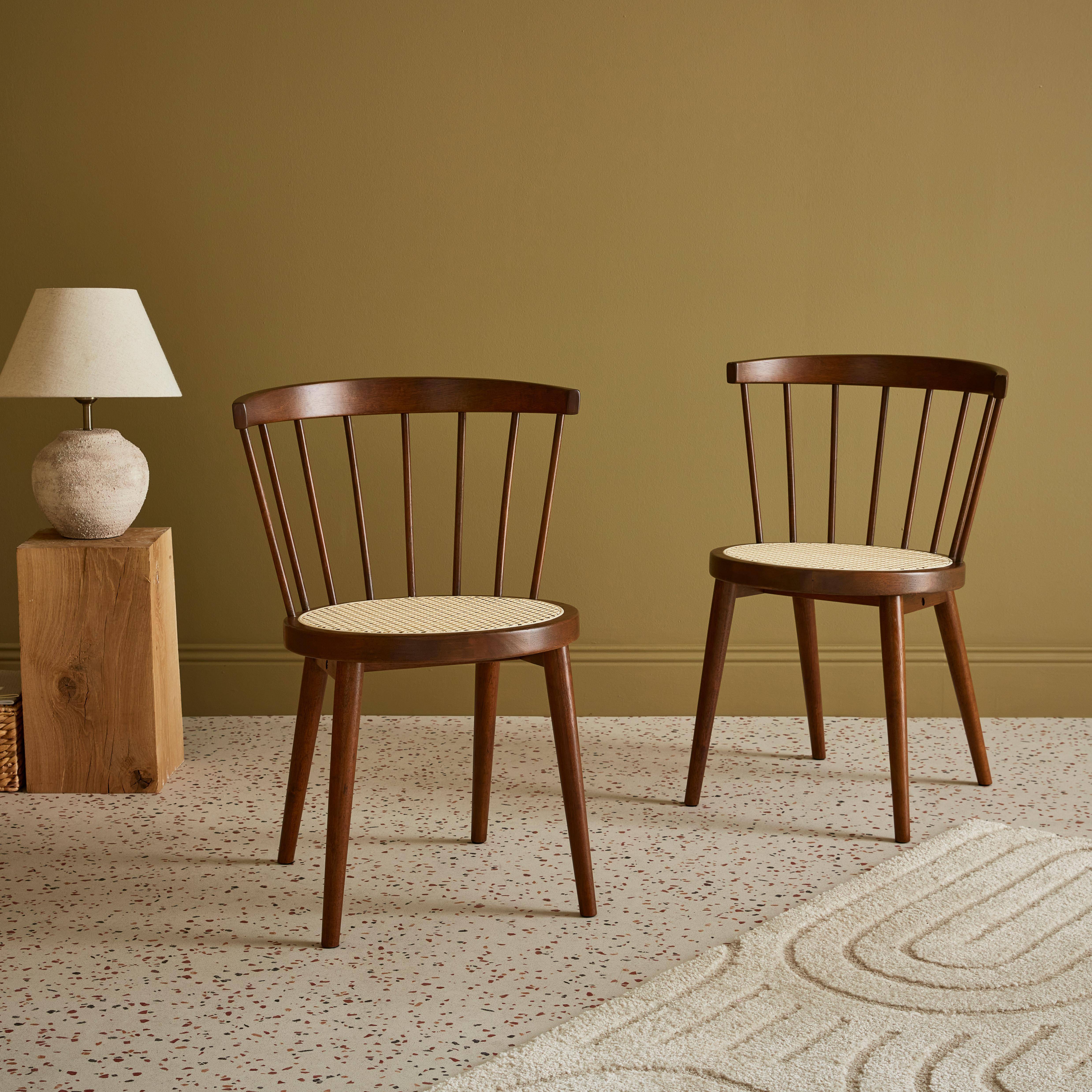 Set di 2 sedie in legno di noce e canna, Nora, L 54 x P 54 x H 76,5 cm.,sweeek,Photo2