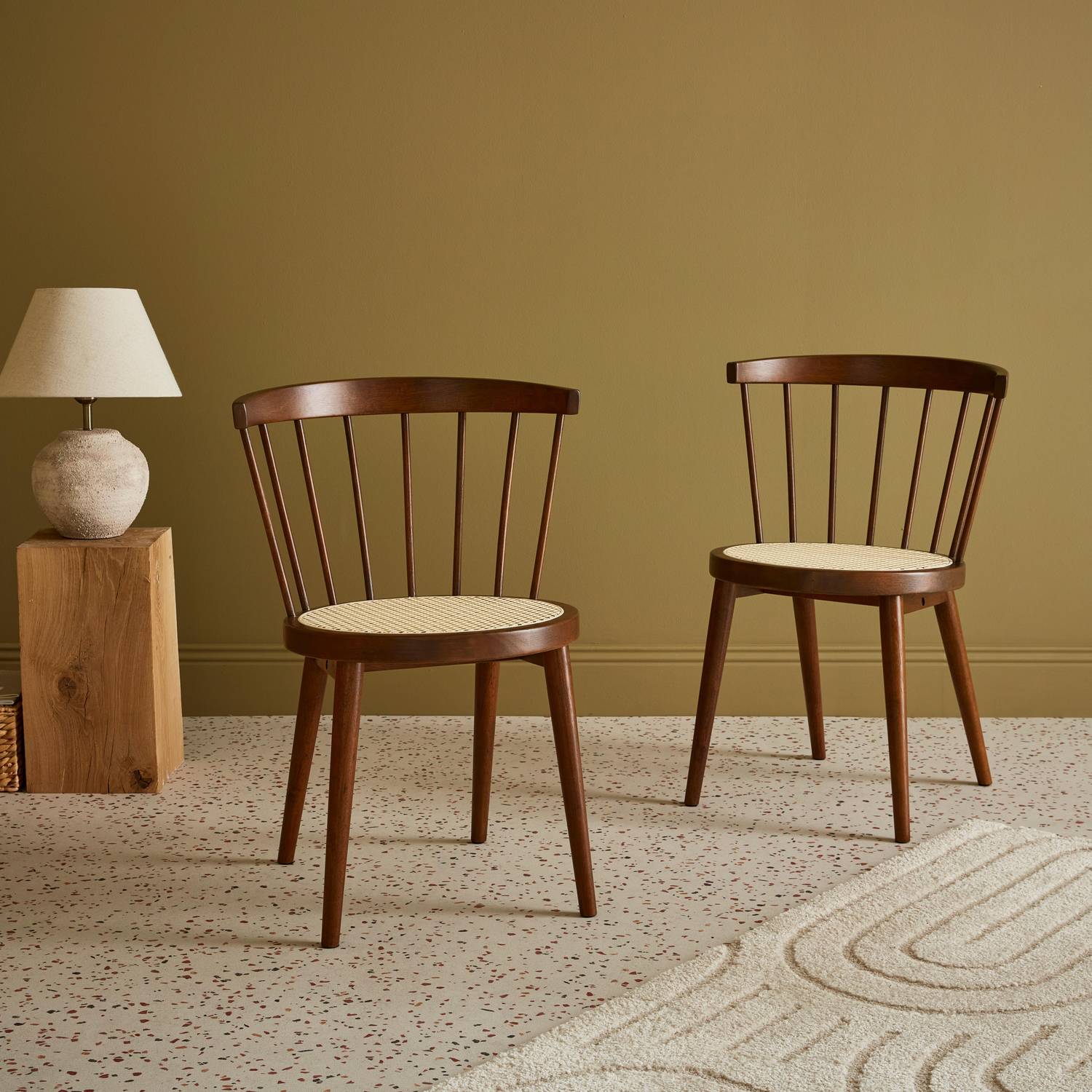 Pair of  Wood and Cane Chairs, Bohemian Spirit, Dark wood, L53 x W53.5 x H 6 cm Photo2