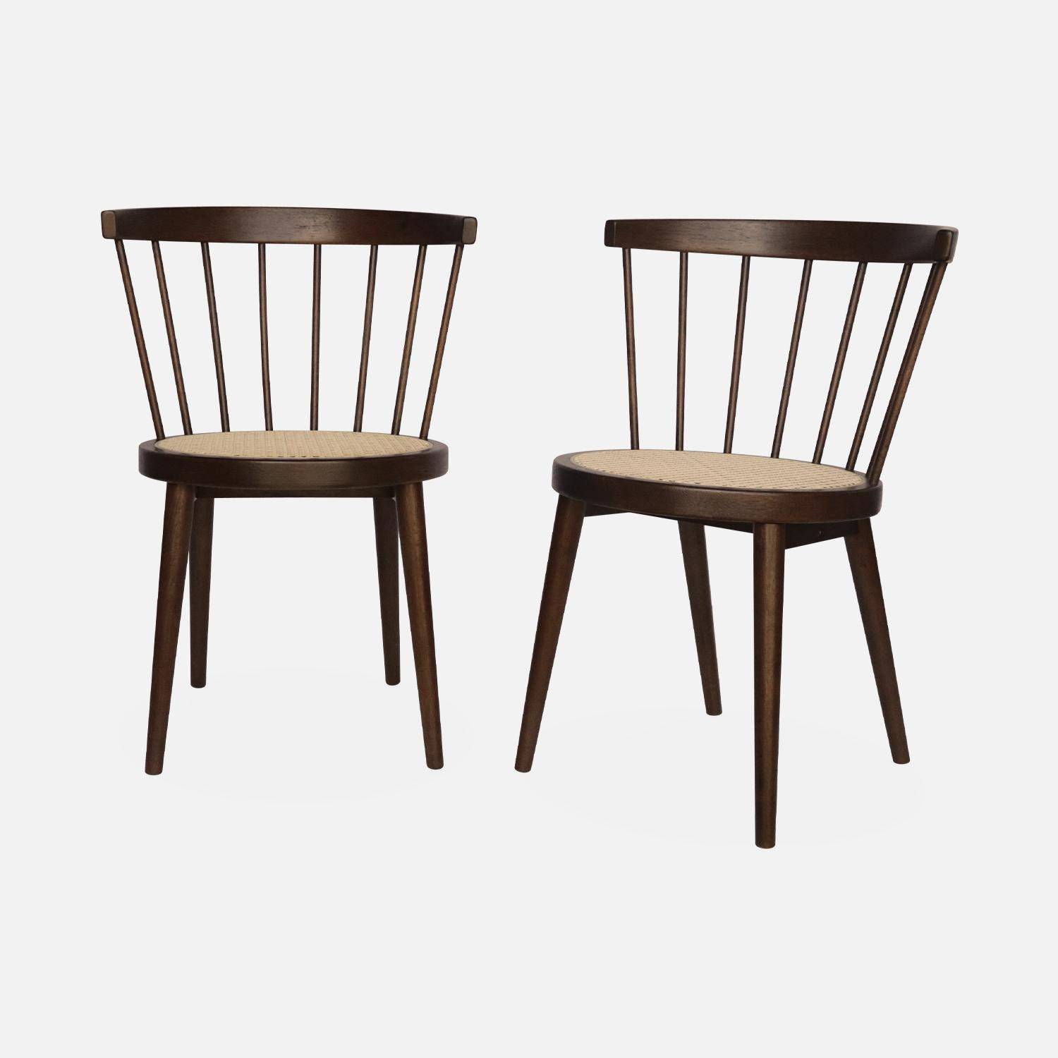 Juego de 2 sillas de madera de nogal y caña, Nora, A 54 x P 54 x Alt 76,5cm. Photo4