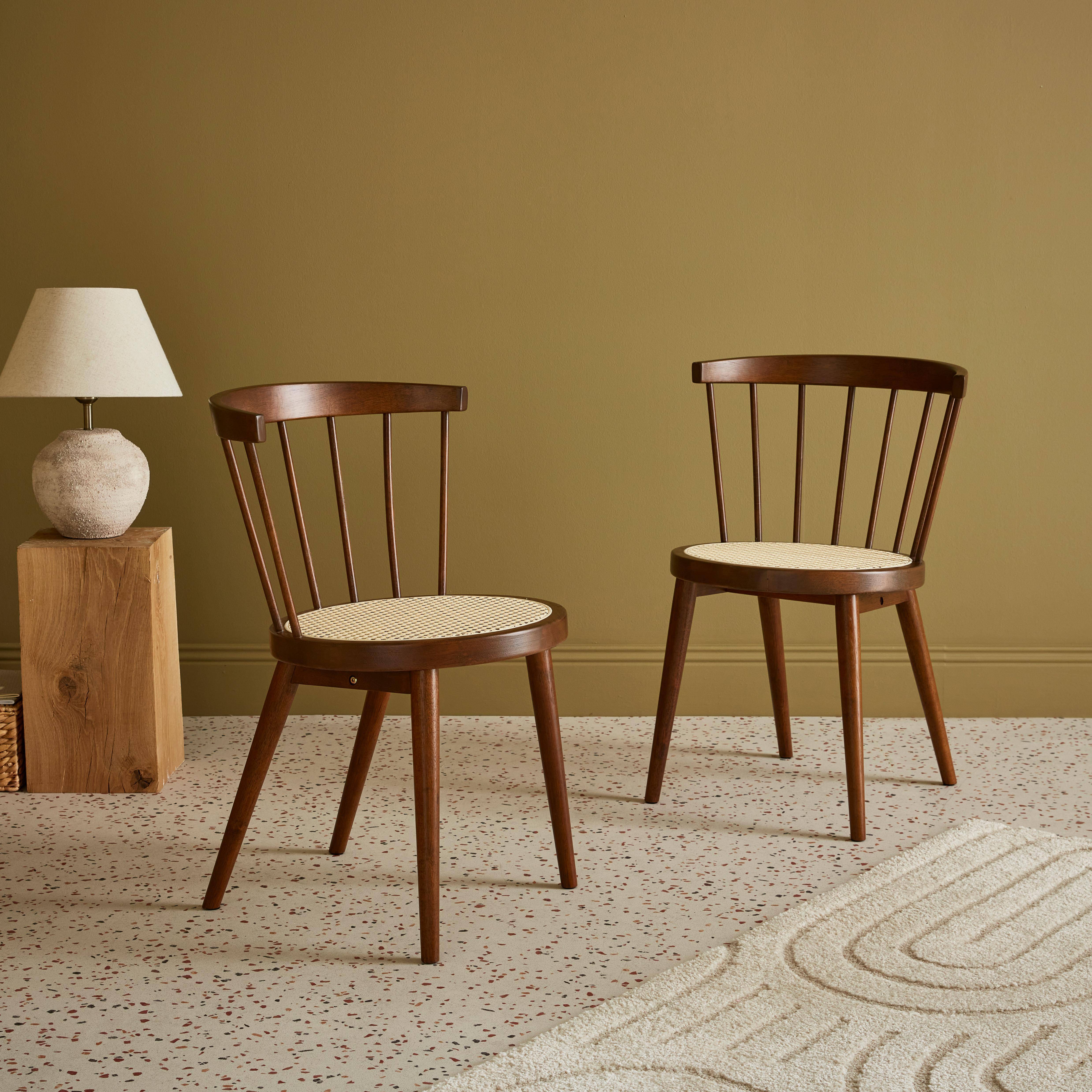 Set di 2 sedie in legno di noce e canna, Nora, L 54 x P 54 x H 76,5 cm. Photo1