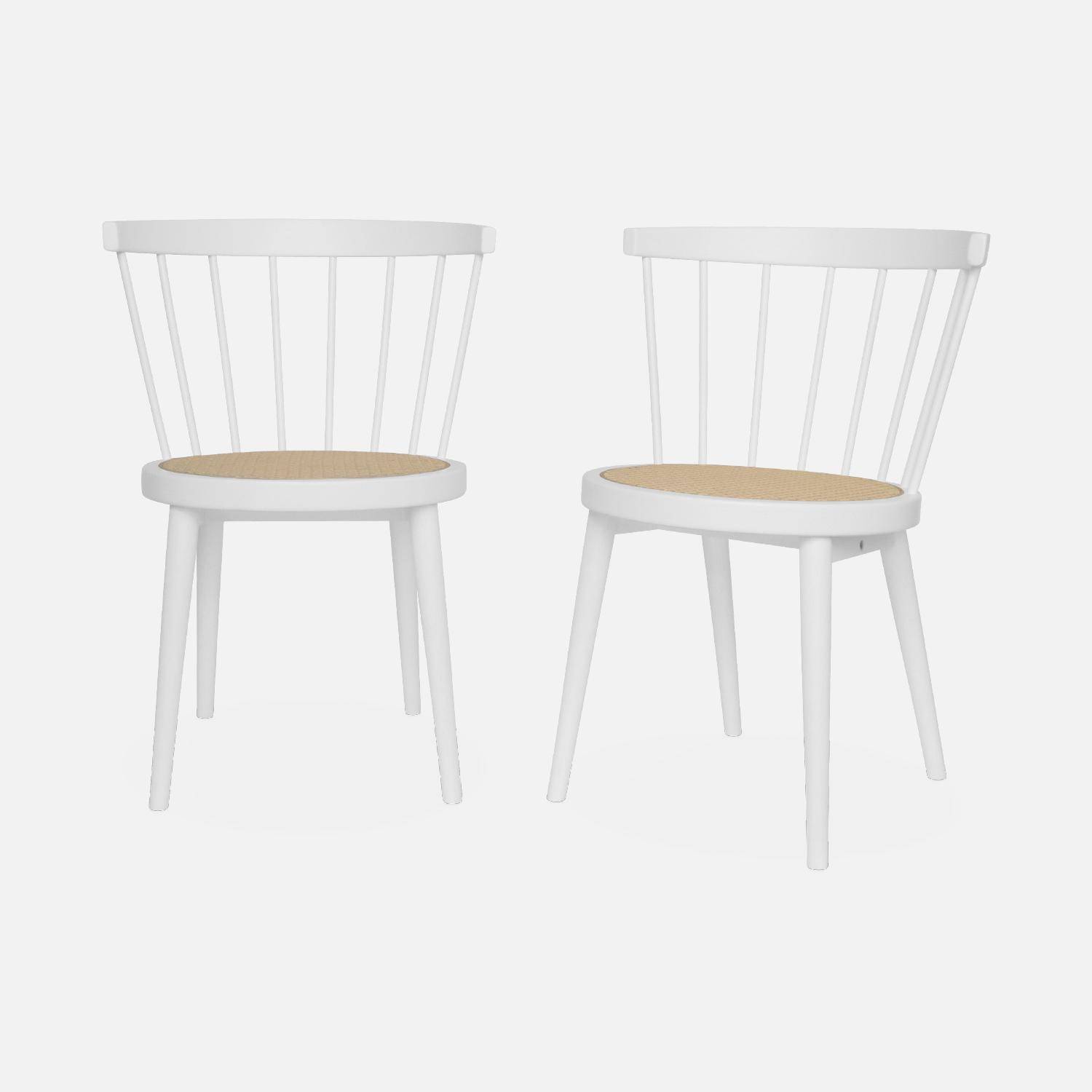 Juego de 2 sillas de madera blanca y caña, Nora, A 54 x P 54 x Alt 76,5cm. Photo3