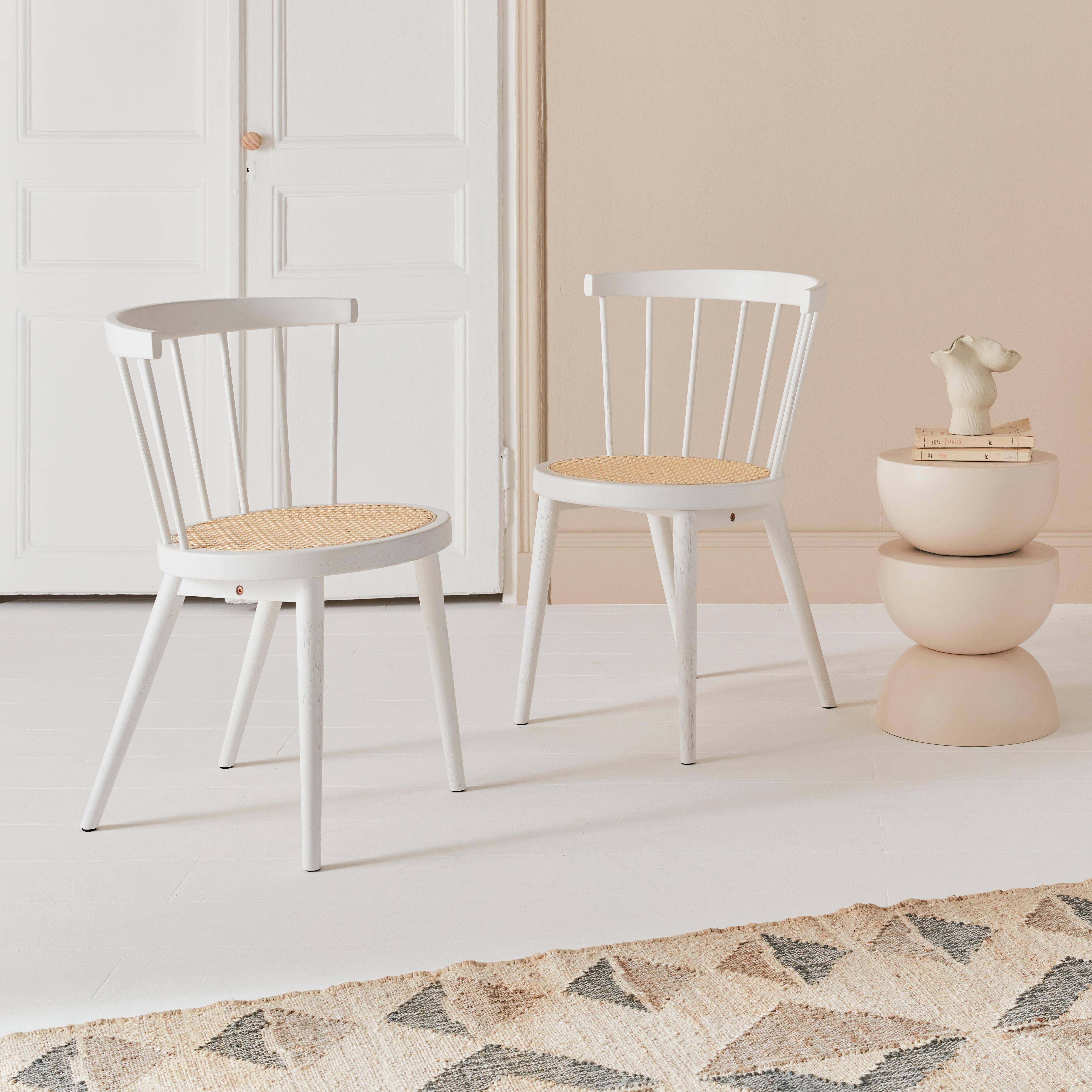 Set di 2 sedie in legno bianco e canna, Nora, L 54 x P 54 x H 76,5 cm. Photo2