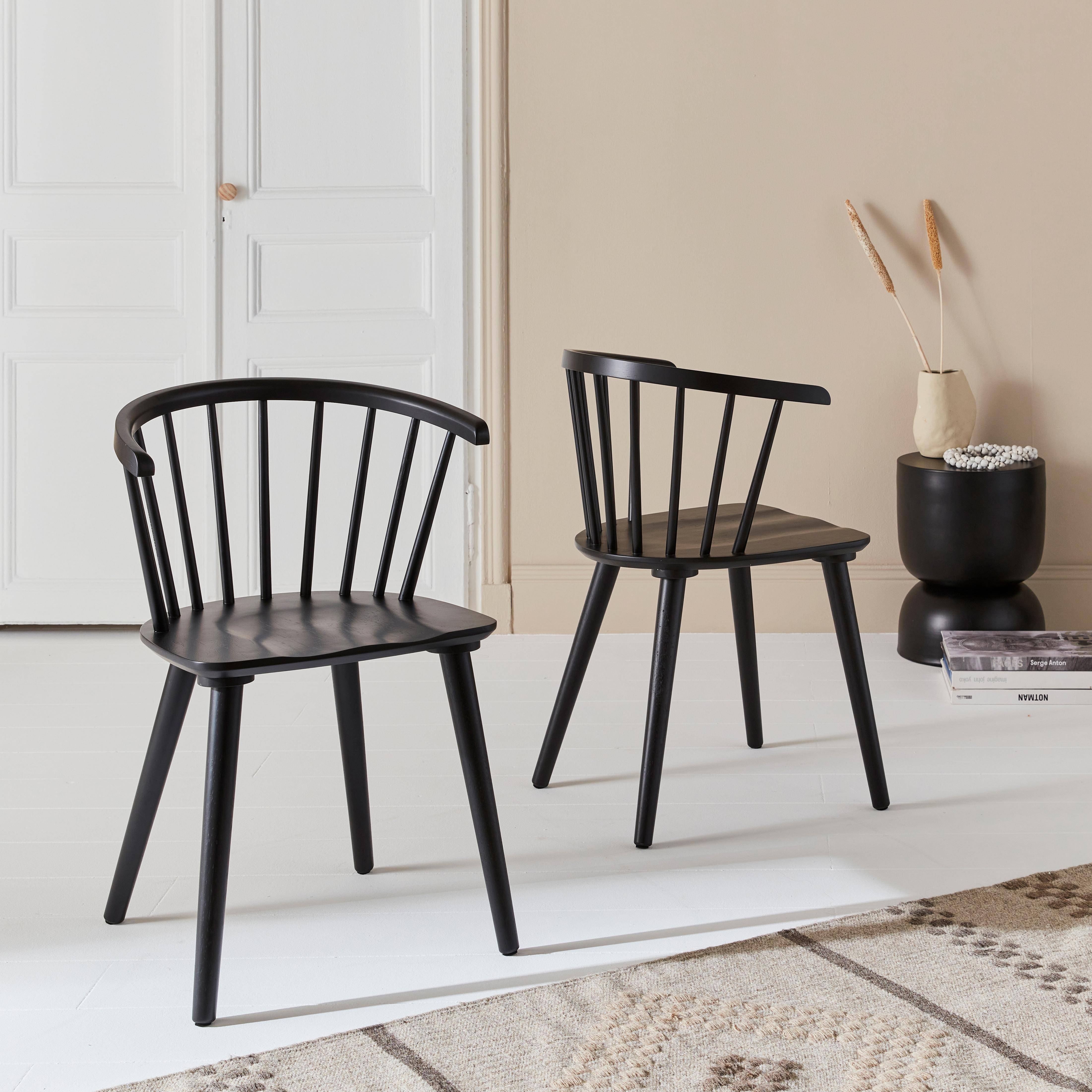 Pair of  Wood and Plywood Spindle Chairs, black, L53 x W47.5 x H76cm ,sweeek,Photo2