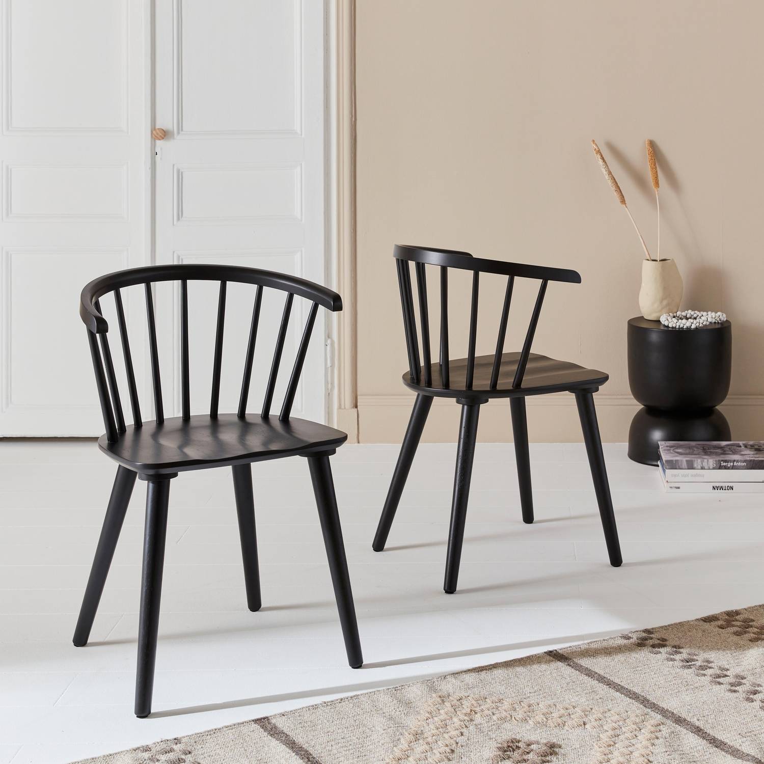 Pair of  Wood and Plywood Spindle Chairs, black, L53 x W47.5 x H76cm  Photo2