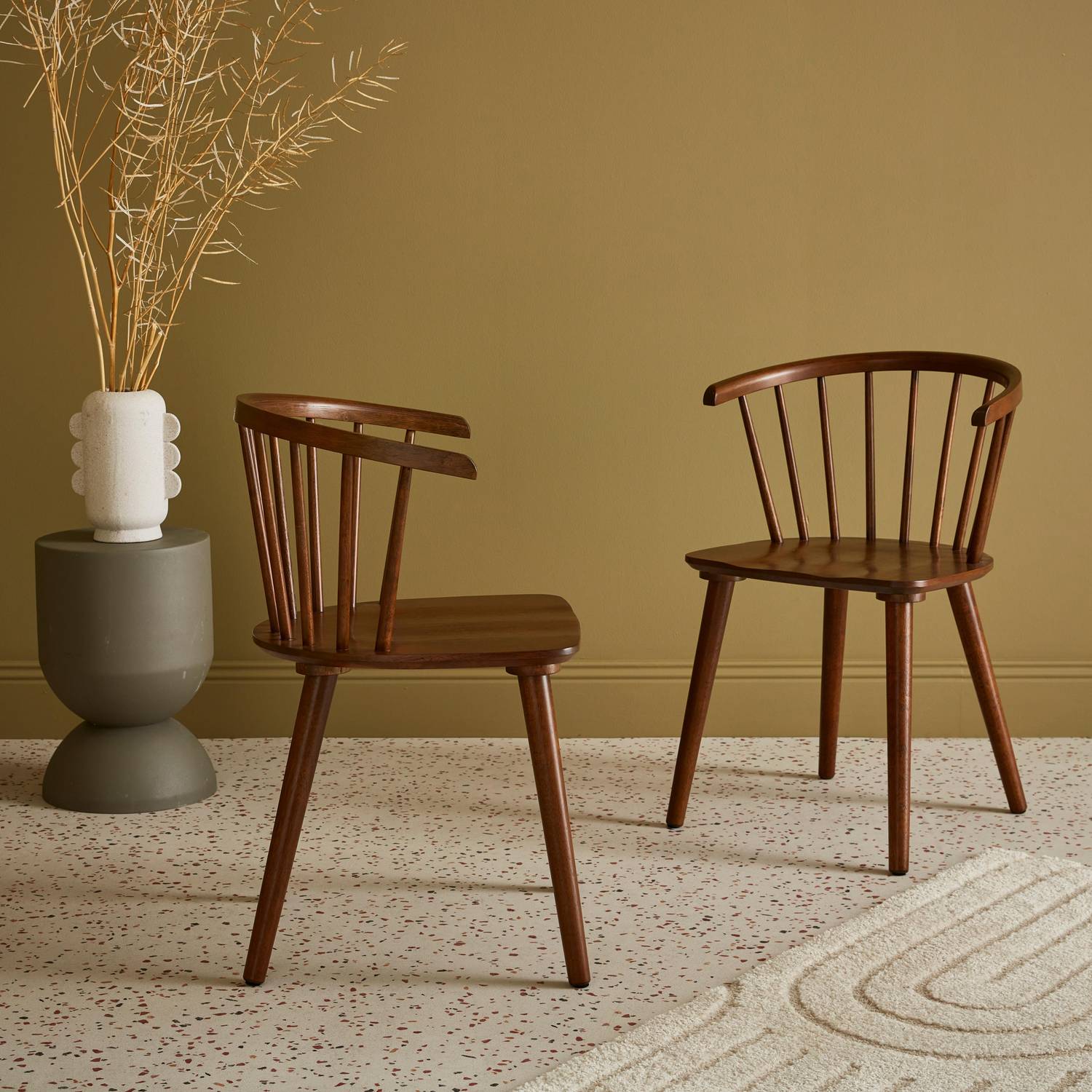 Conjunto de 2 cadeiras de bar em madeira de nogueira e contraplacado, Paula, L 51 x P 53 x A 75cm Photo2
