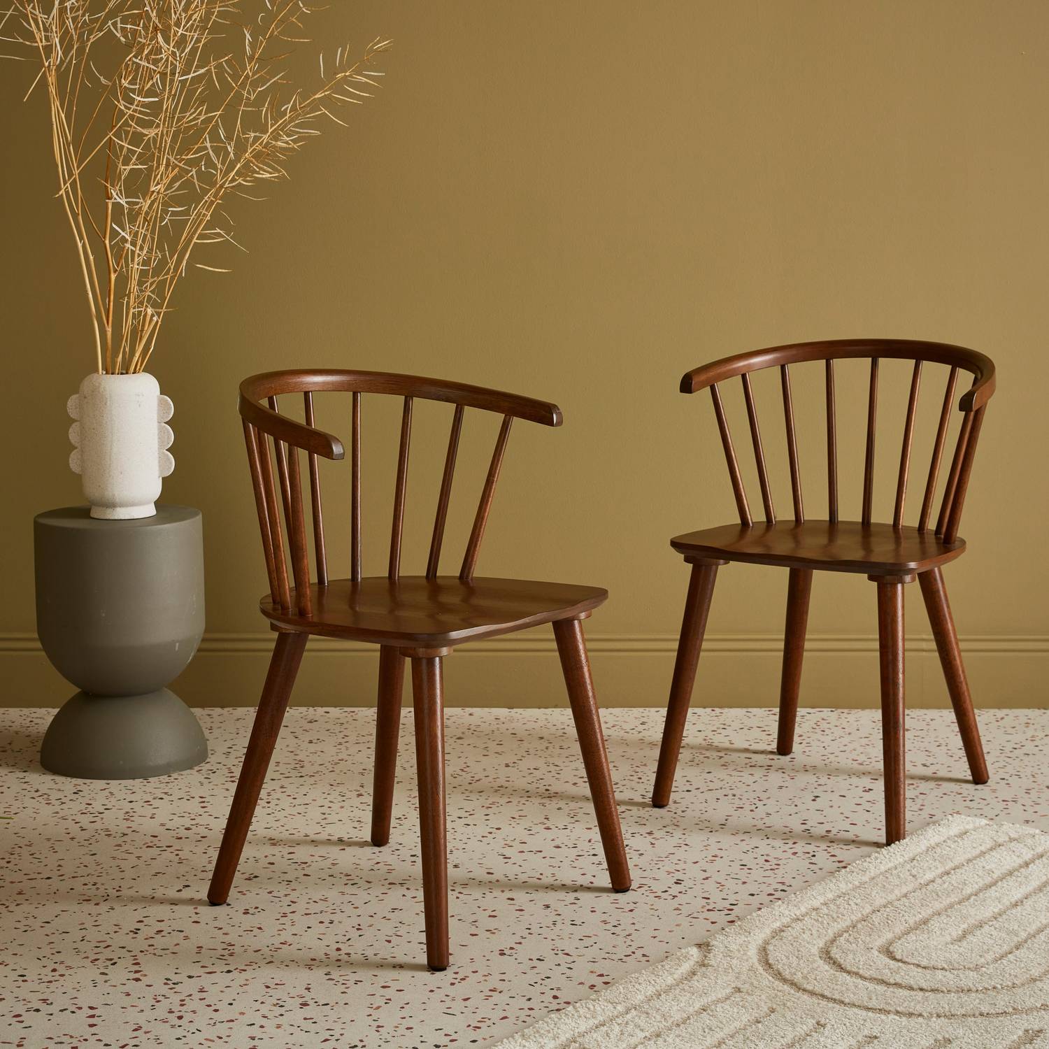 Conjunto de 2 cadeiras de bar em madeira de nogueira e contraplacado, Paula, L 51 x P 53 x A 75cm Photo1