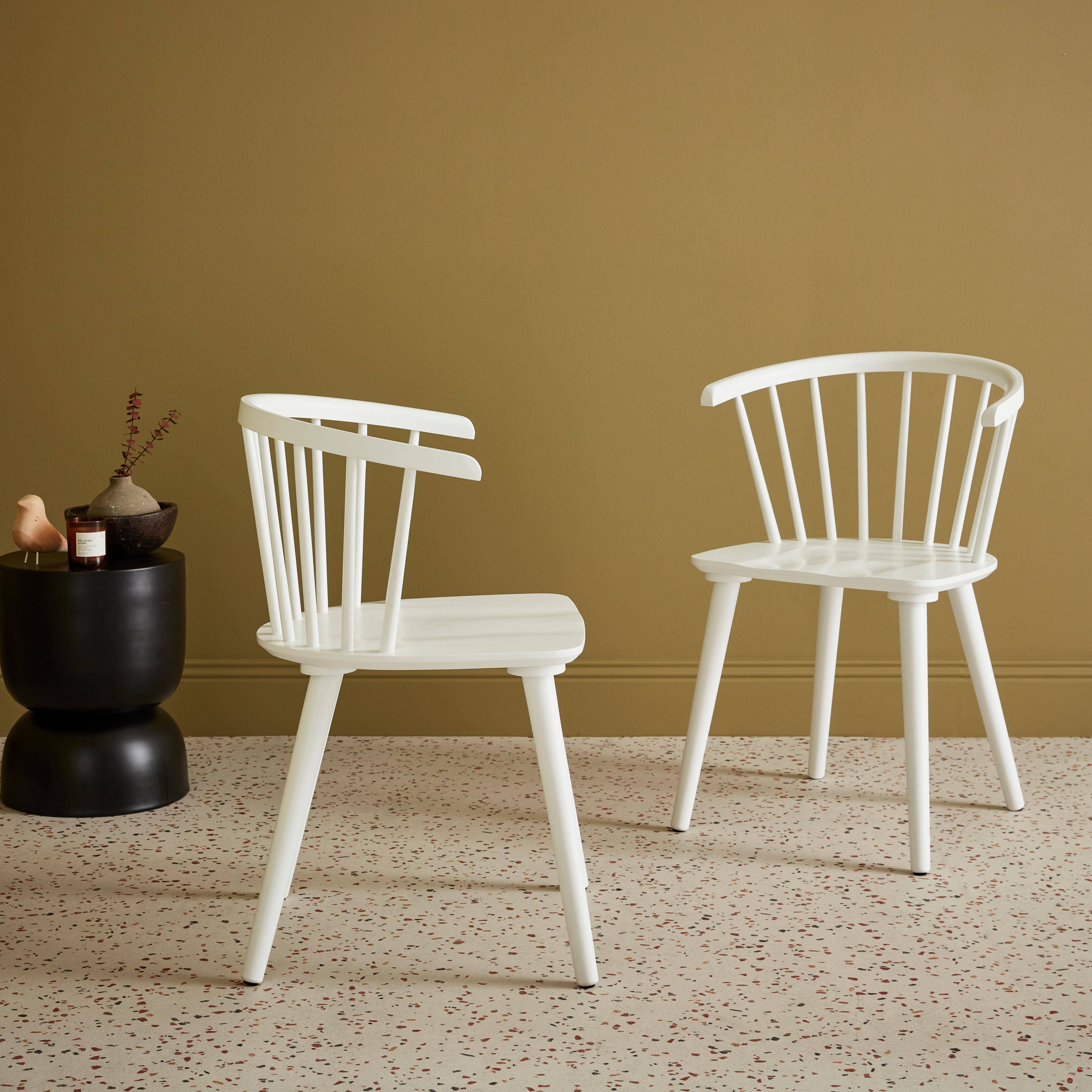 Set van 2 witte houten en multiplex stoelen met spijlen, Paula, B 51 x D 53 x H 75cm Photo2