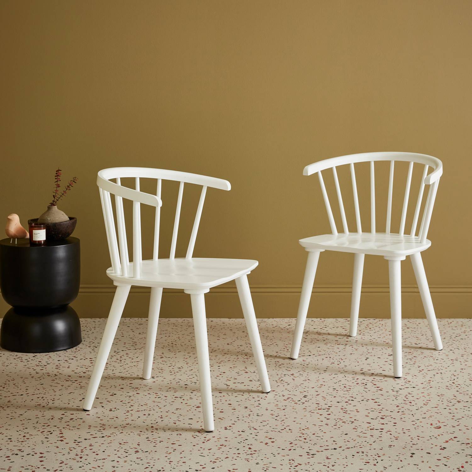 Lot de 2 chaises blanches à barreaux en bois et contreplaqué, Paula, L 51 x P 53 x H 75cm Photo1