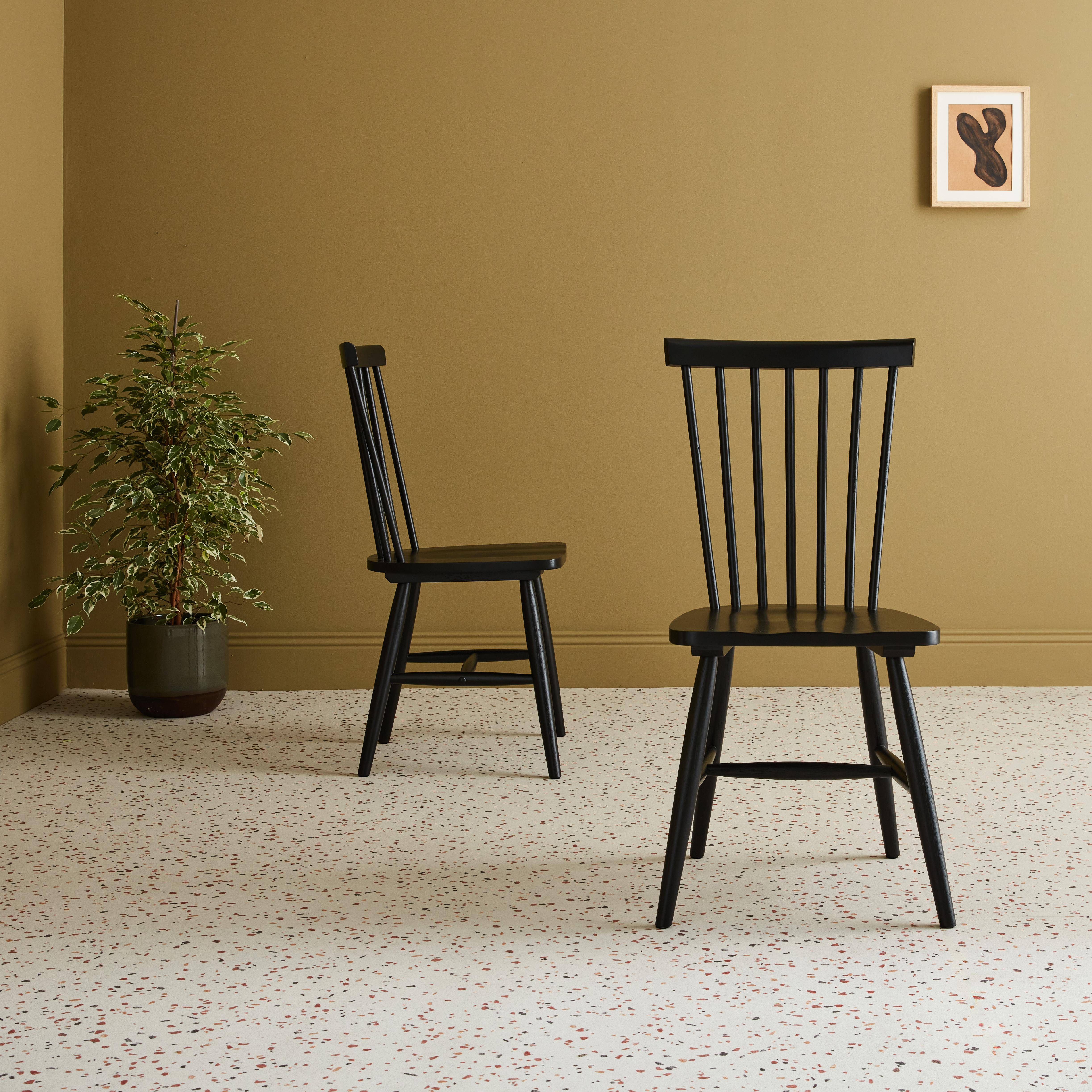 Lot de 2 chaises noires à barreaux en bois d'hévéa, ROMIE, L 50,8 x P 44,2 x H 90cm,sweeek,Photo2