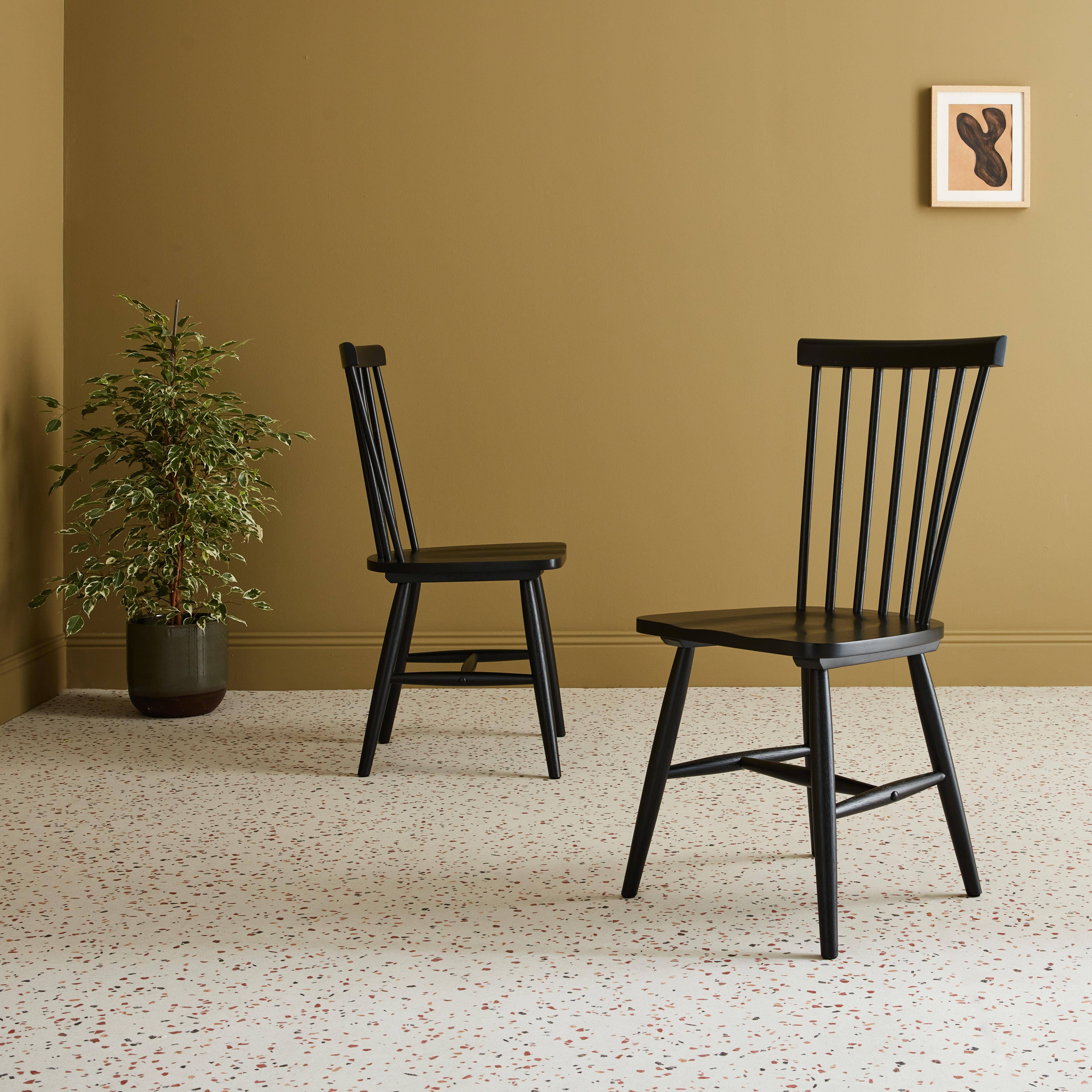 Lot de 2 chaises noires à barreaux en bois d'hévéa, ROMIE, L 50,8 x P 44,2 x H 90cm Photo1
