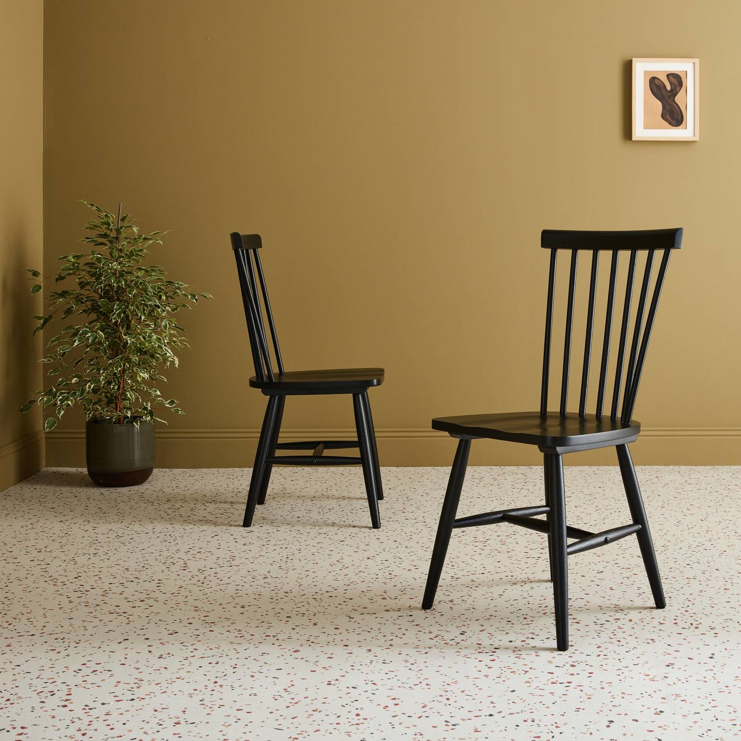 2er Set schwarze Stühlen mit Sprossen aus Hevea-Holz, ROMIE, B 50,8 x T 44,2 x H 90cm Photo1