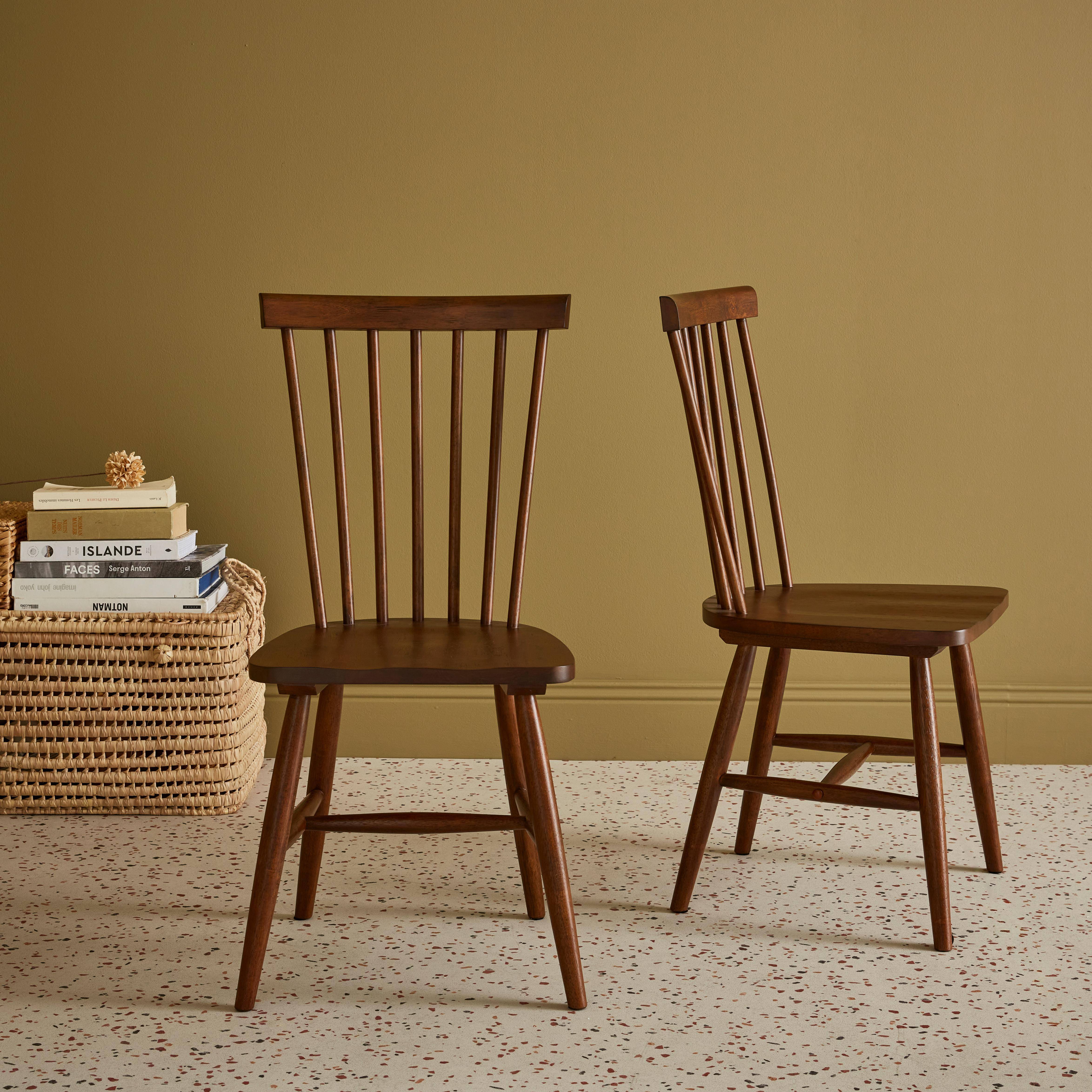 Lot de 2 chaises noyer à barreaux en bois d'hévéa, ROMIE, L 50,8 x P 44,2 x H 90cm.  Photo2