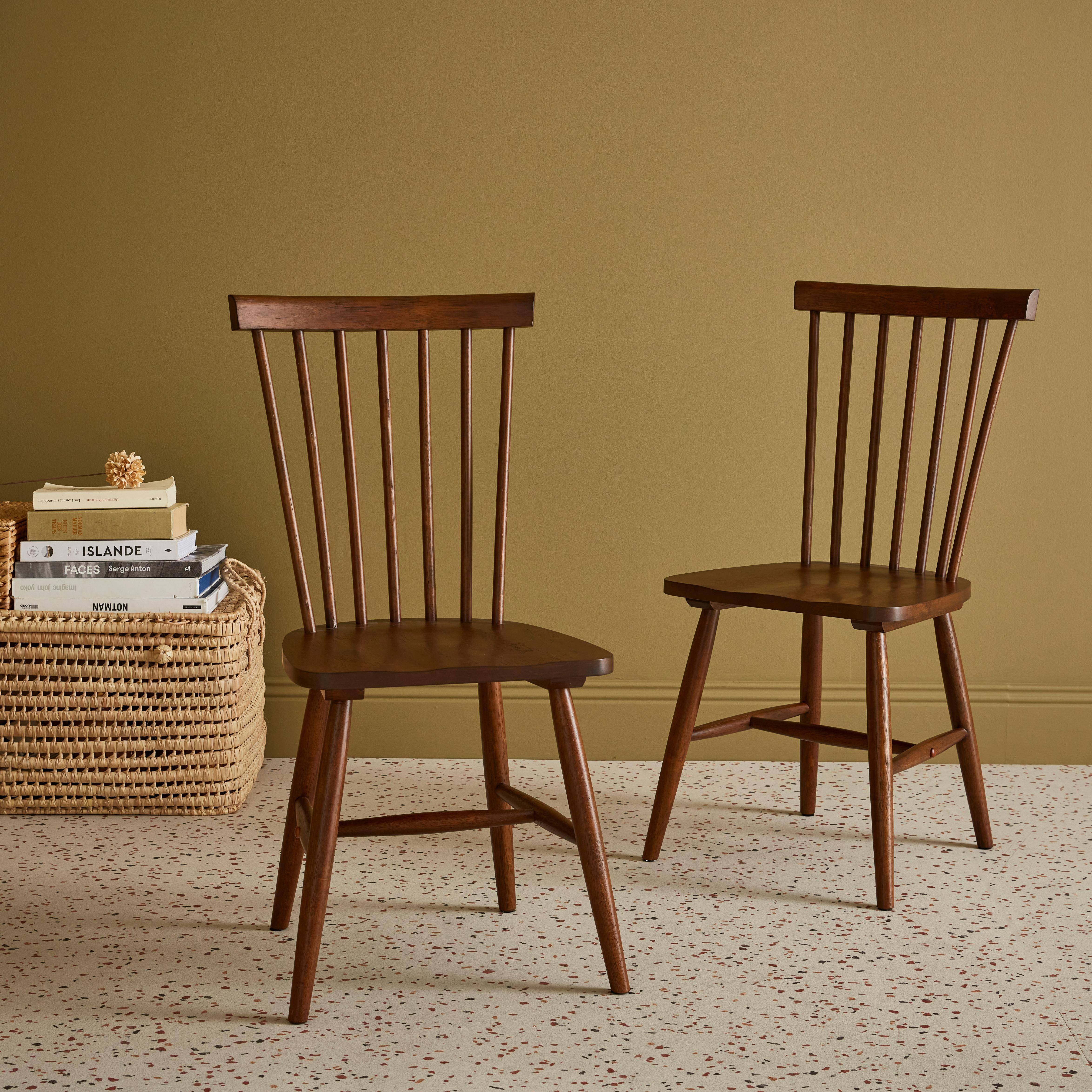 Pair of dining room chairs in Hevea wood,  L49 x W44 x H90 cm, Dark wood Photo1