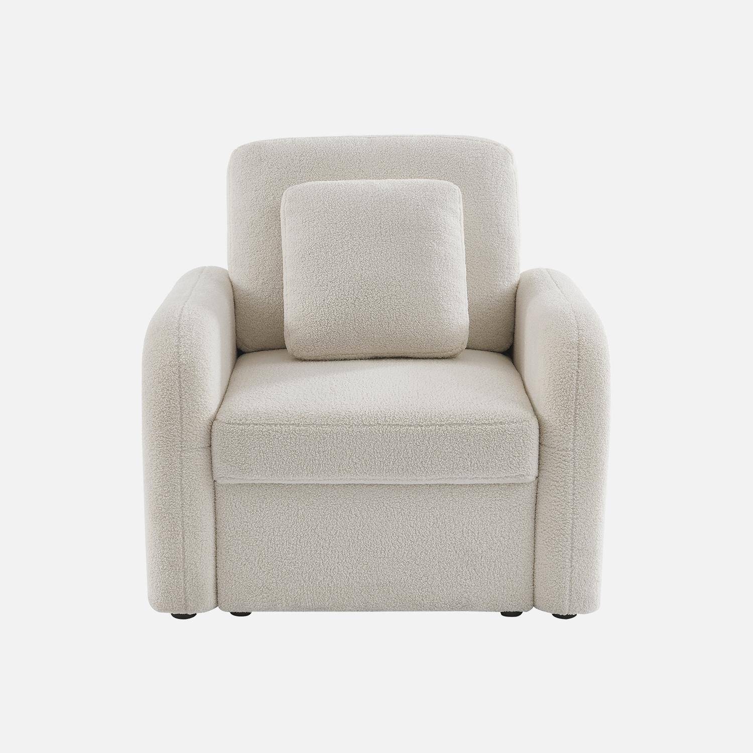 Sessel aus weißem Bouclé-Stoff, abgerundete Linien, Milano, B 90 x T 85 x H 85cm,sweeek,Photo4