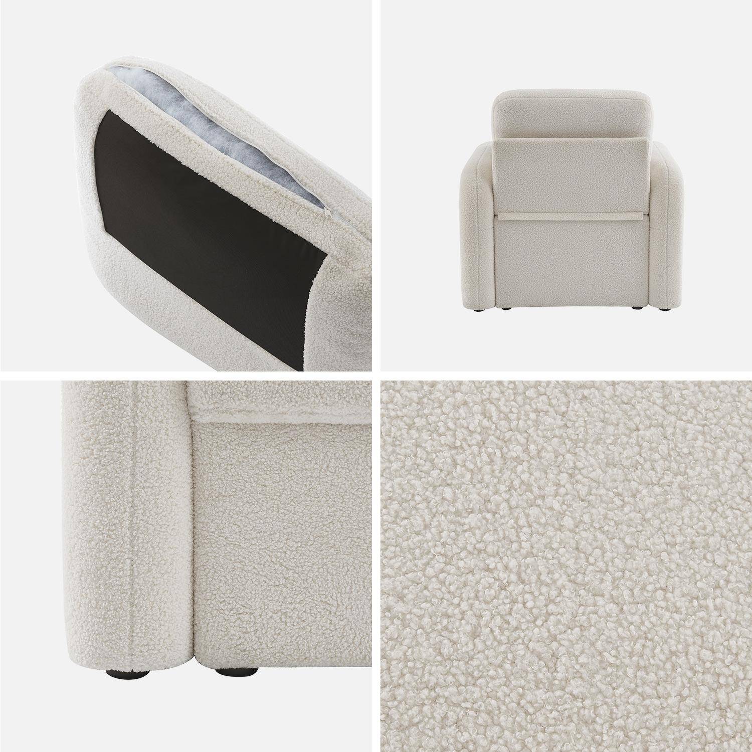 Sessel aus weißem Bouclé-Stoff, abgerundete Linien, Milano, B 90 x T 85 x H 85cm,sweeek,Photo5