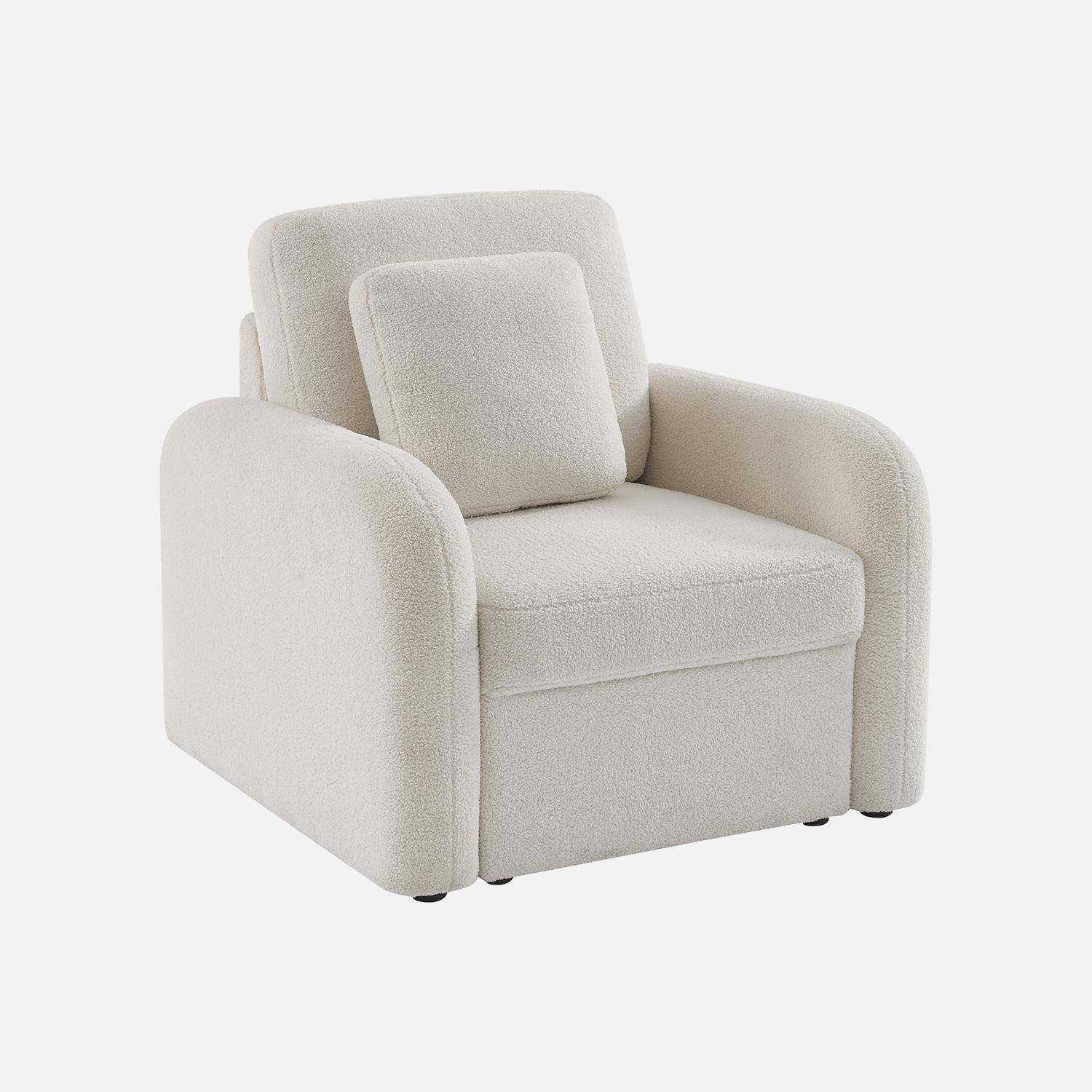 Sessel aus weißem Bouclé-Stoff, abgerundete Linien, Milano, B 90 x T 85 x H 85cm,sweeek,Photo3