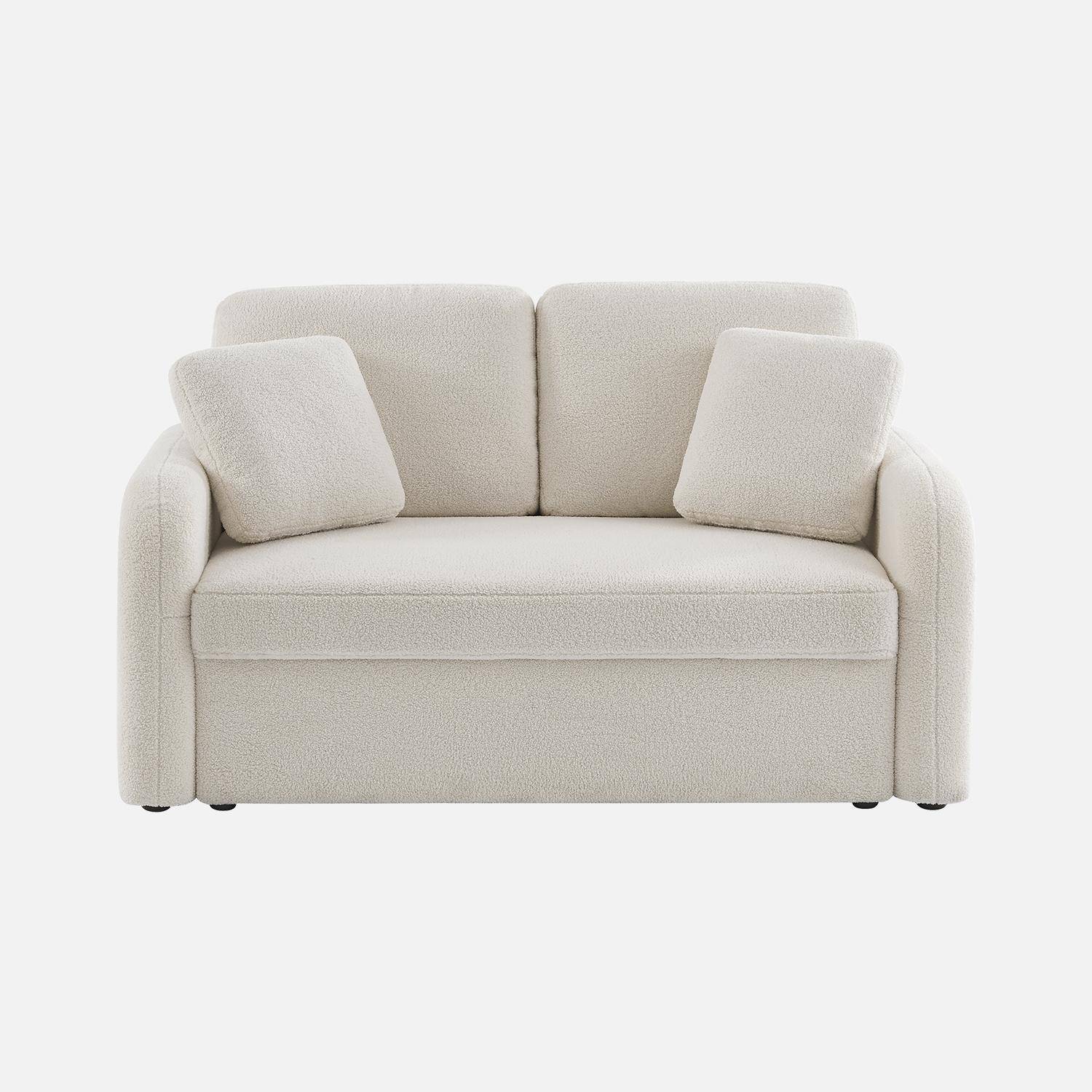 2-Sitzer-Sofa mit weißem Teddy Bouclé-Bezug, abgerundete Linien, Milano, B 150 x T 85 x H 85 cm Photo6