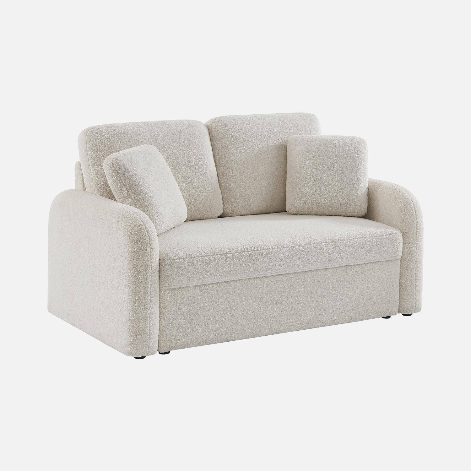 2-Sitzer-Sofa mit weißem Teddy Bouclé-Bezug, abgerundete Linien, Milano, B 150 x T 85 x H 85 cm Photo5
