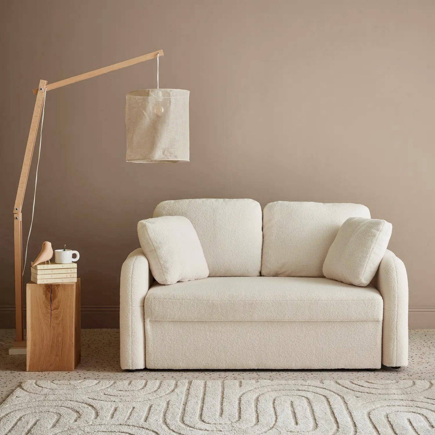 Divano in tessuto bouclé, 2 posti, Milano, Crema, 150x85x85 cm Photo1