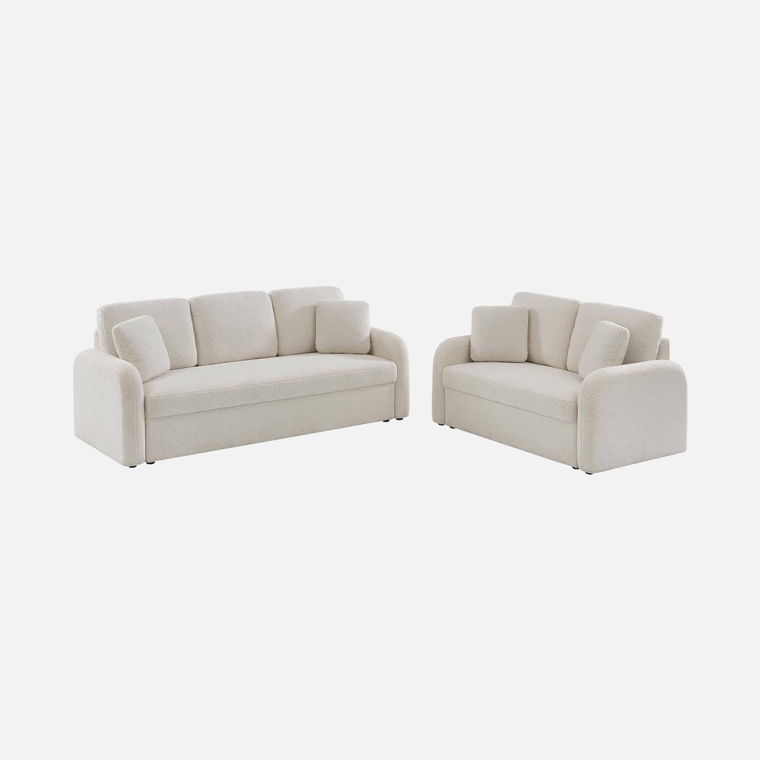 2-Sitzer-Sofa mit weißem Teddy Bouclé-Bezug, abgerundete Linien, Milano, B 150 x T 85 x H 85 cm Photo9