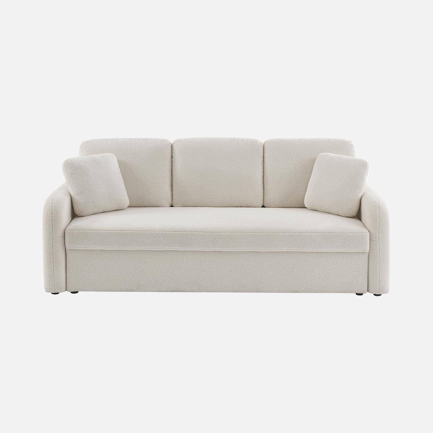Canapé 3 places cosy rond, tissu bouclettes blanches, Milano, L 210 x P 85 x H 85cm Photo4