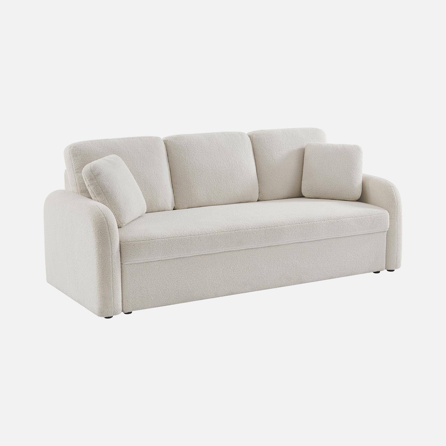 3-Sitzer-Sofa mit weißem Teddy Bouclé-Bezug, abgerundete Linien, Milano, B 210 x T 85 x H 85cm Photo4