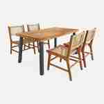 Table intérieur / extérieur Santana en bois et métal 150cm + 4 chaises de jardin Ocara, cannage et bois Photo3