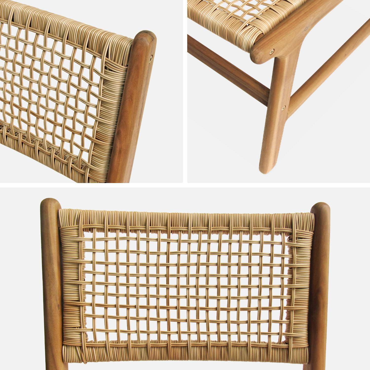 Table de jardin MARINGA bois et métal ivoire, 150cm + 4 chaises de jardin Ocara, cannage et bois,sweeek,Photo7