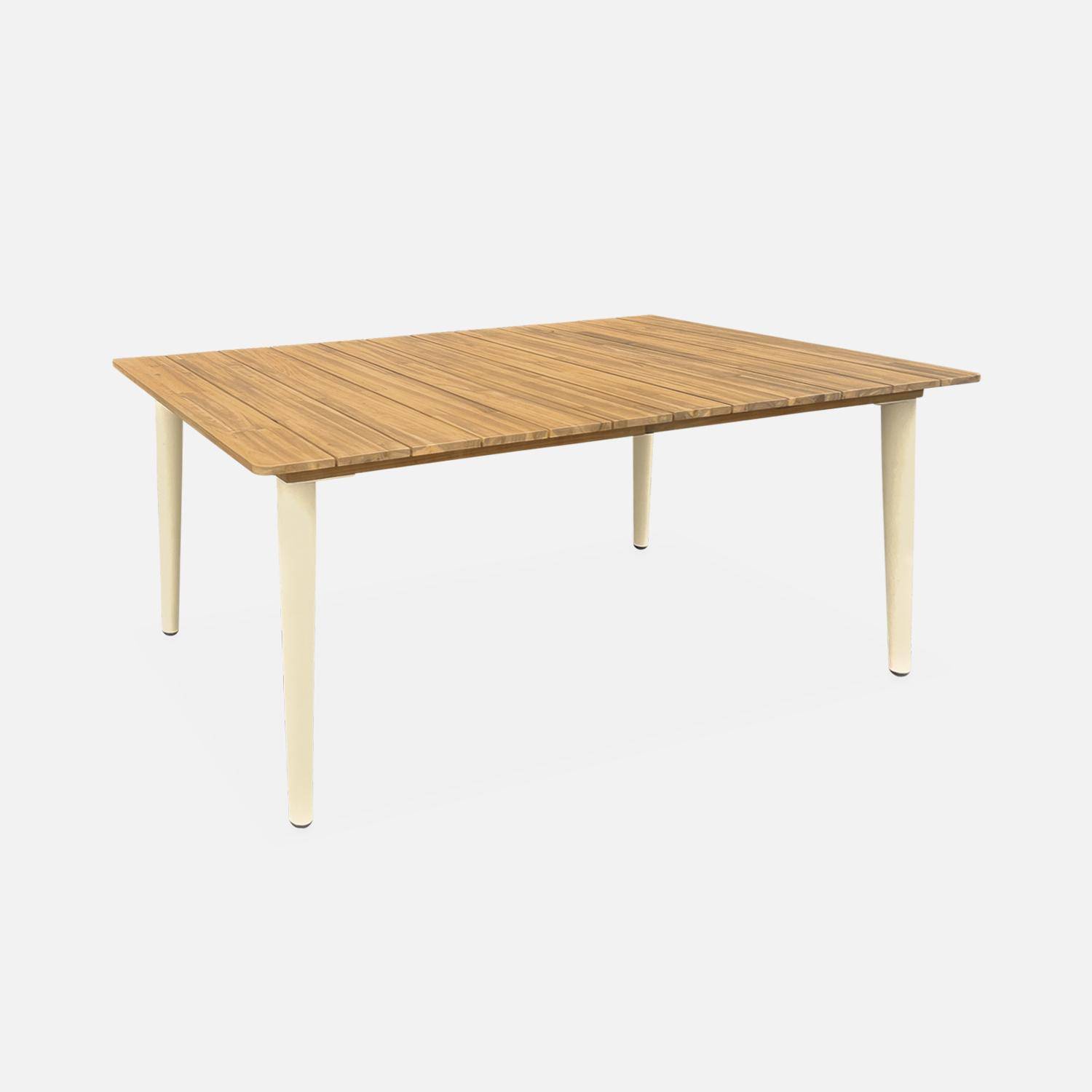 Table de jardin MARINGA bois et métal ivoire, 150cm + 4 chaises de jardin Ocara, cannage et bois,sweeek,Photo4