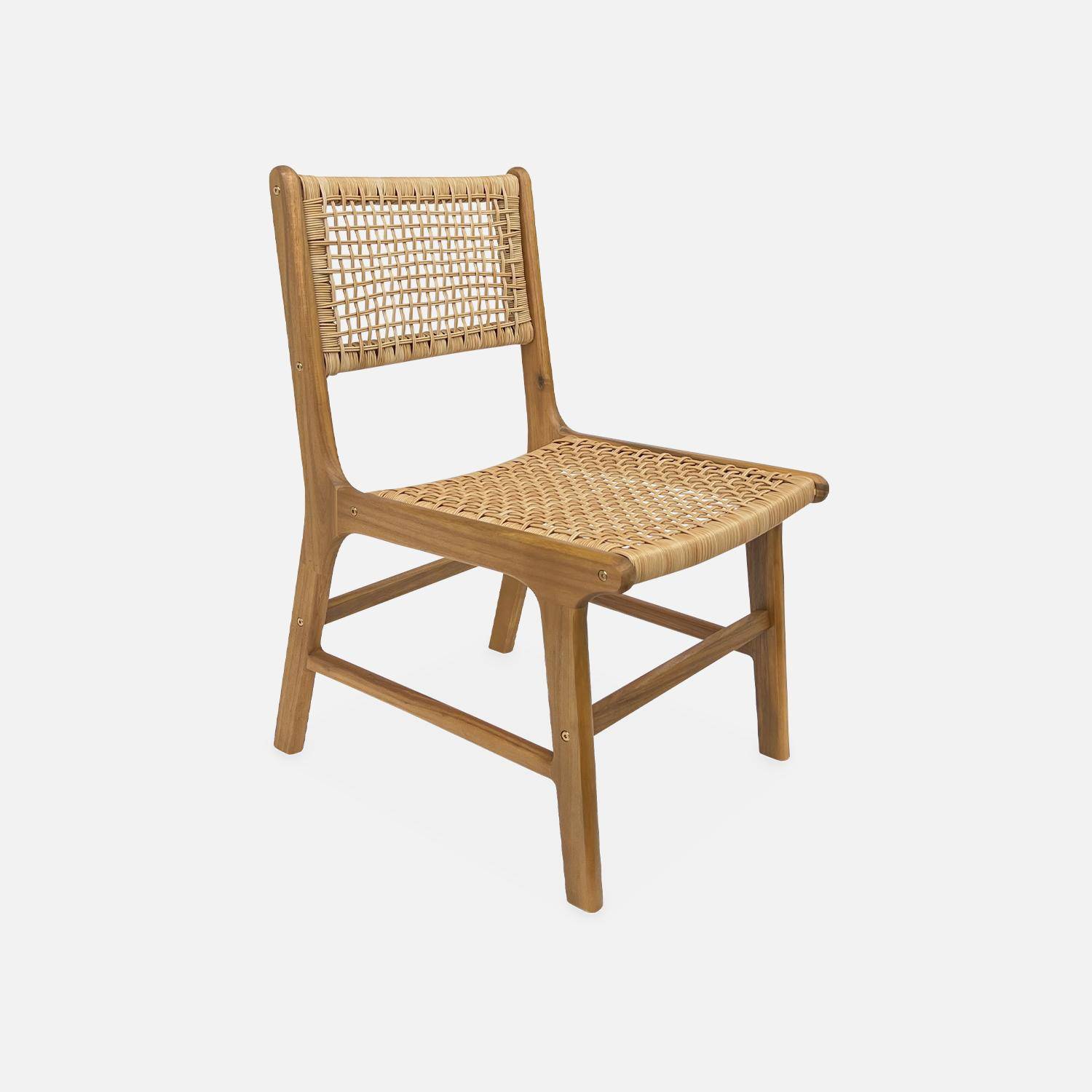 Table de jardin MARINGA bois et métal ivoire, 150cm + 4 chaises de jardin Ocara, cannage et bois,sweeek,Photo5