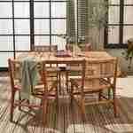 Essgruppe mit Gartentisch 150 cm aus Holz und Metall, salbeigrün,  + 4 Stühle, Geflecht und Holz - MARINGA / OCARA Photo2