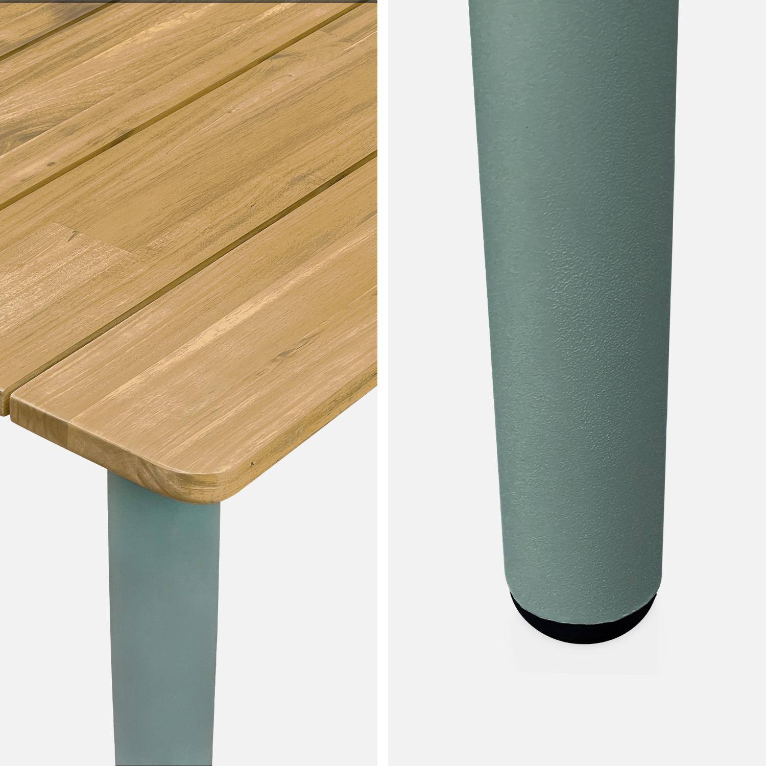 Essgruppe mit Gartentisch 150 cm aus Holz und Metall, salbeigrün,  + 4 Stühle, Geflecht und Holz - MARINGA / OCARA Photo7