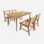 Table de jardin MARINGA bois et métal savane, 150cm + 4 chaises de jardin Ocara, cannage et bois Photo3