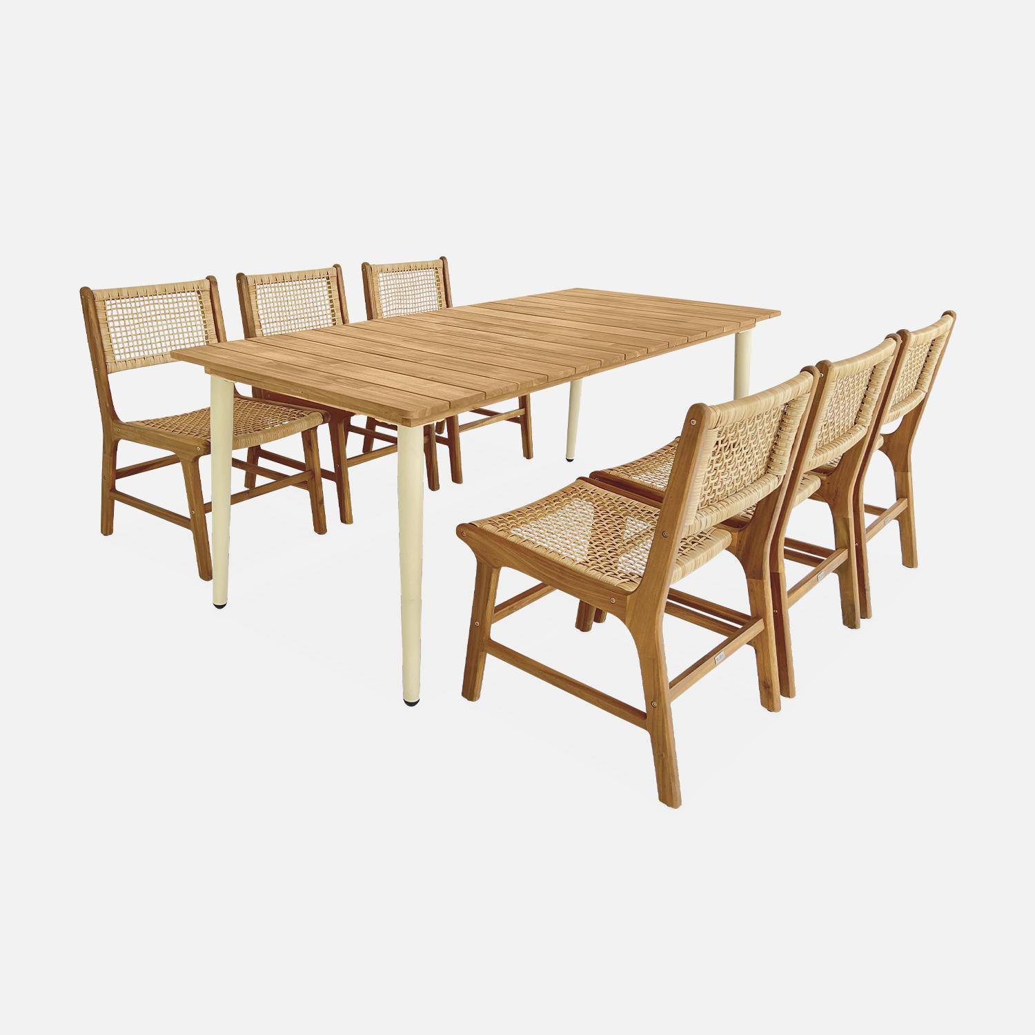 Table de jardin bois et métal ivoire MARINGA, 200cm + Lot de 6 chaises de jardin Ocara, cannage et bois Photo3