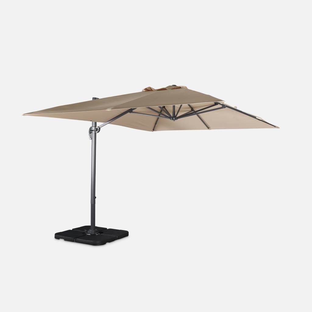 3x4m offset rectangular parasol with 50x50cm weighted slabs, Beige