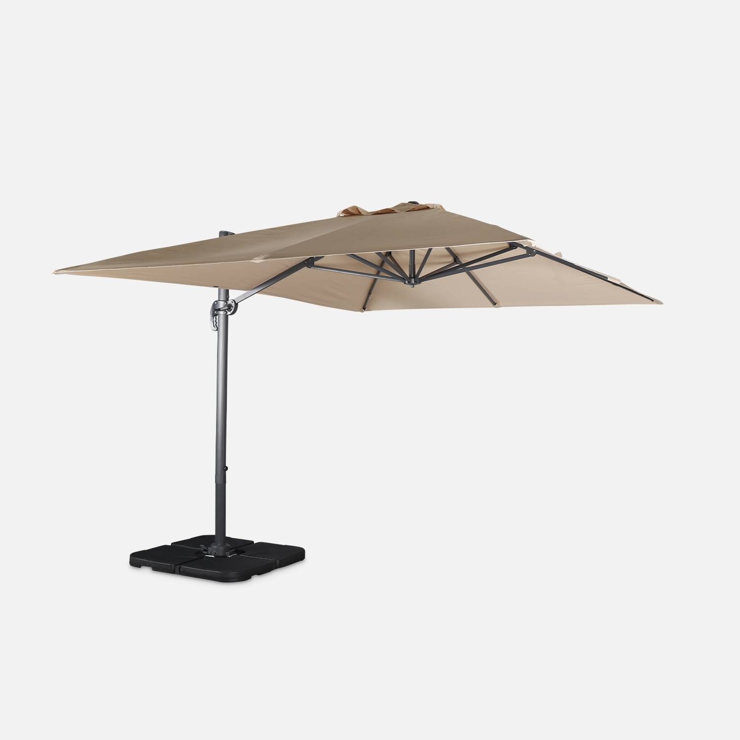3x4m Offset rectangular parasol +  50x50cm weighted slabs , Beige