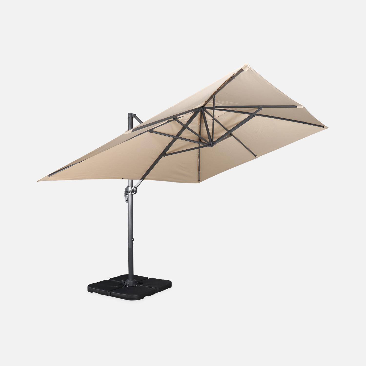 3x4m Offset rectangular parasol +  50x50cm weighted slabs , Wimereux + Slabs , Beige, 300 x 400 cm Photo5