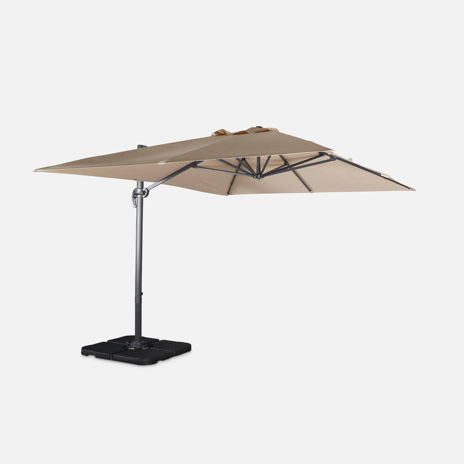 3x4m Offset rectangular parasol +  50x50cm weighted slabs , Wimereux + Slabs , Beige, 300 x 400 cm Photo3