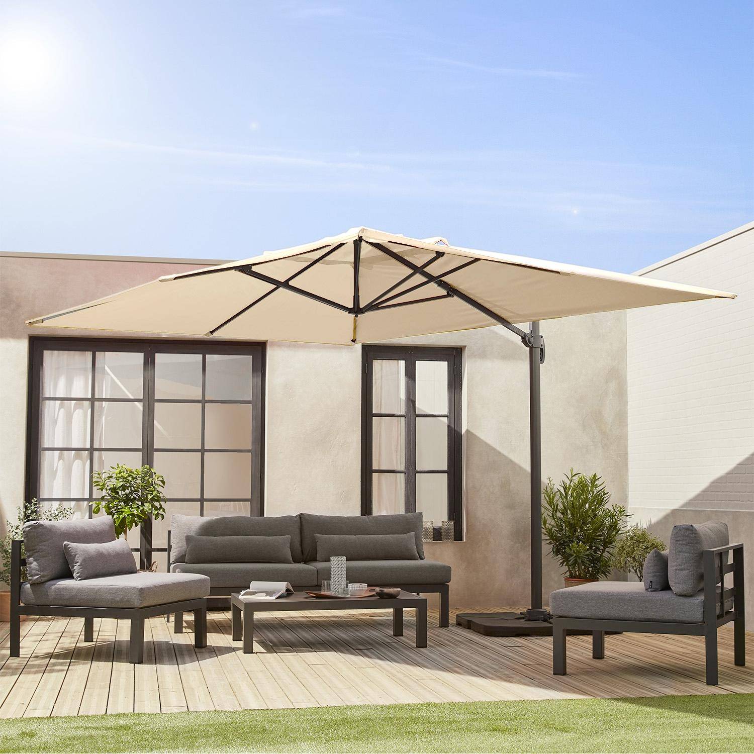 Sombrilla 3x4m rectangular y platos con peso, Wimereux + losas 50x50cm, Beige, 380x286x259 cm Photo1