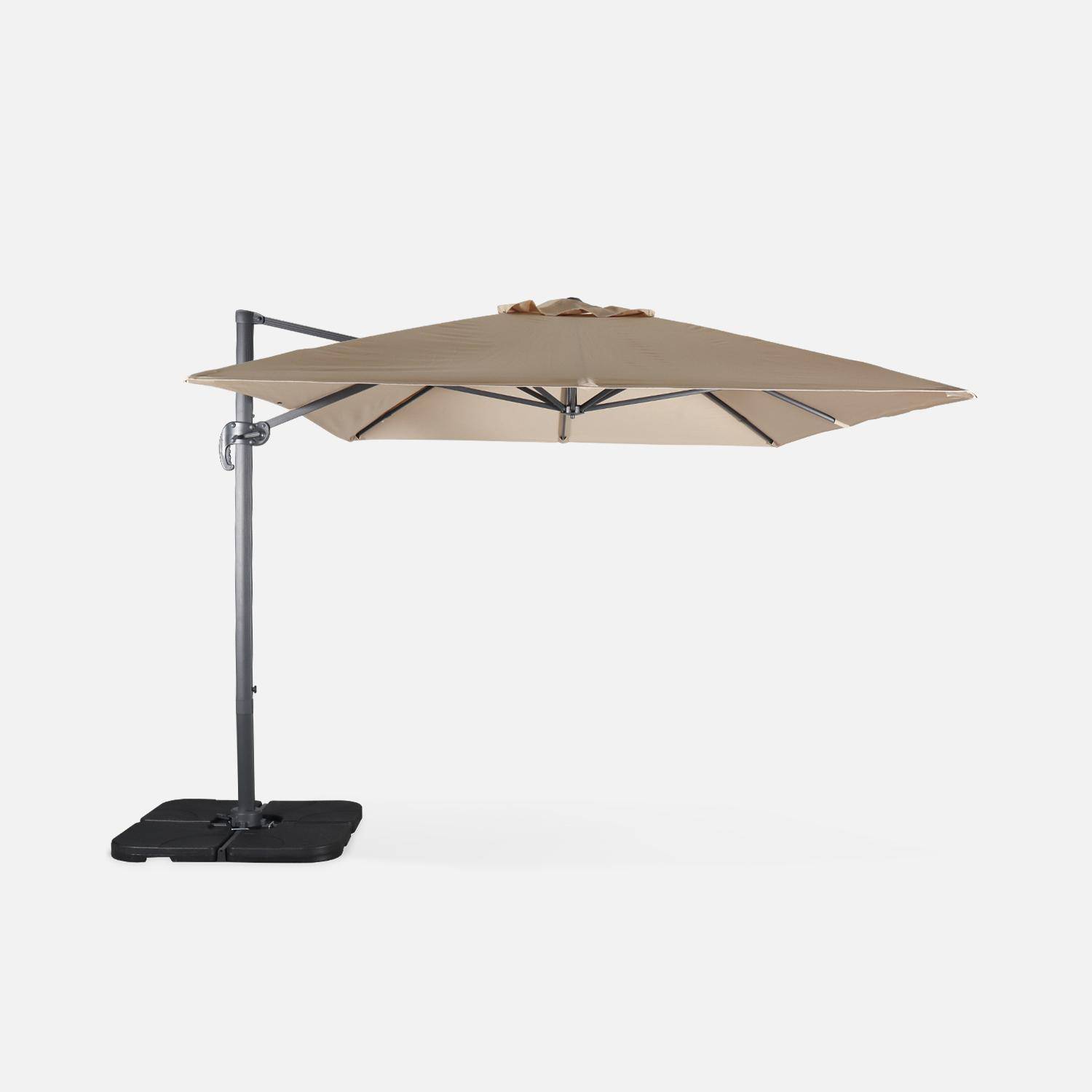 3x4m Offset rectangular parasol +  50x50cm weighted slabs , Wimereux + Slabs , Beige, 300 x 400 cm Photo4