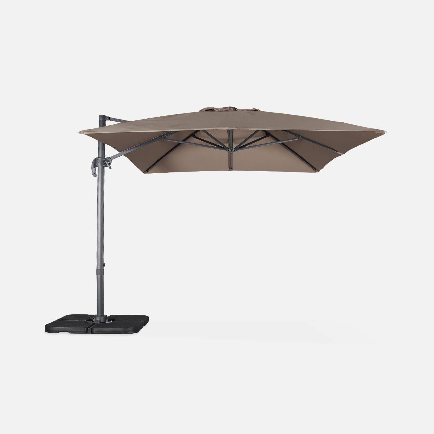 3x4m Offset rectangular parasol +  50x50cm weighted slabs , Wimereux + Slabs , Beige-brown, 300 x 400 cm Photo5