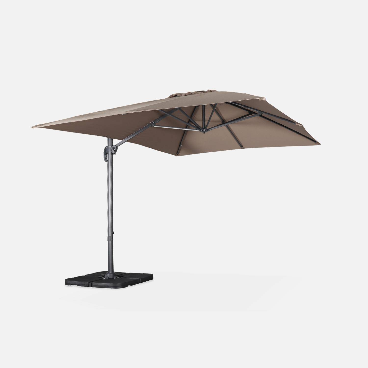 Parasol déporté rectangulaire taupe 3x4m + dalles à lester 50x50cm Photo1