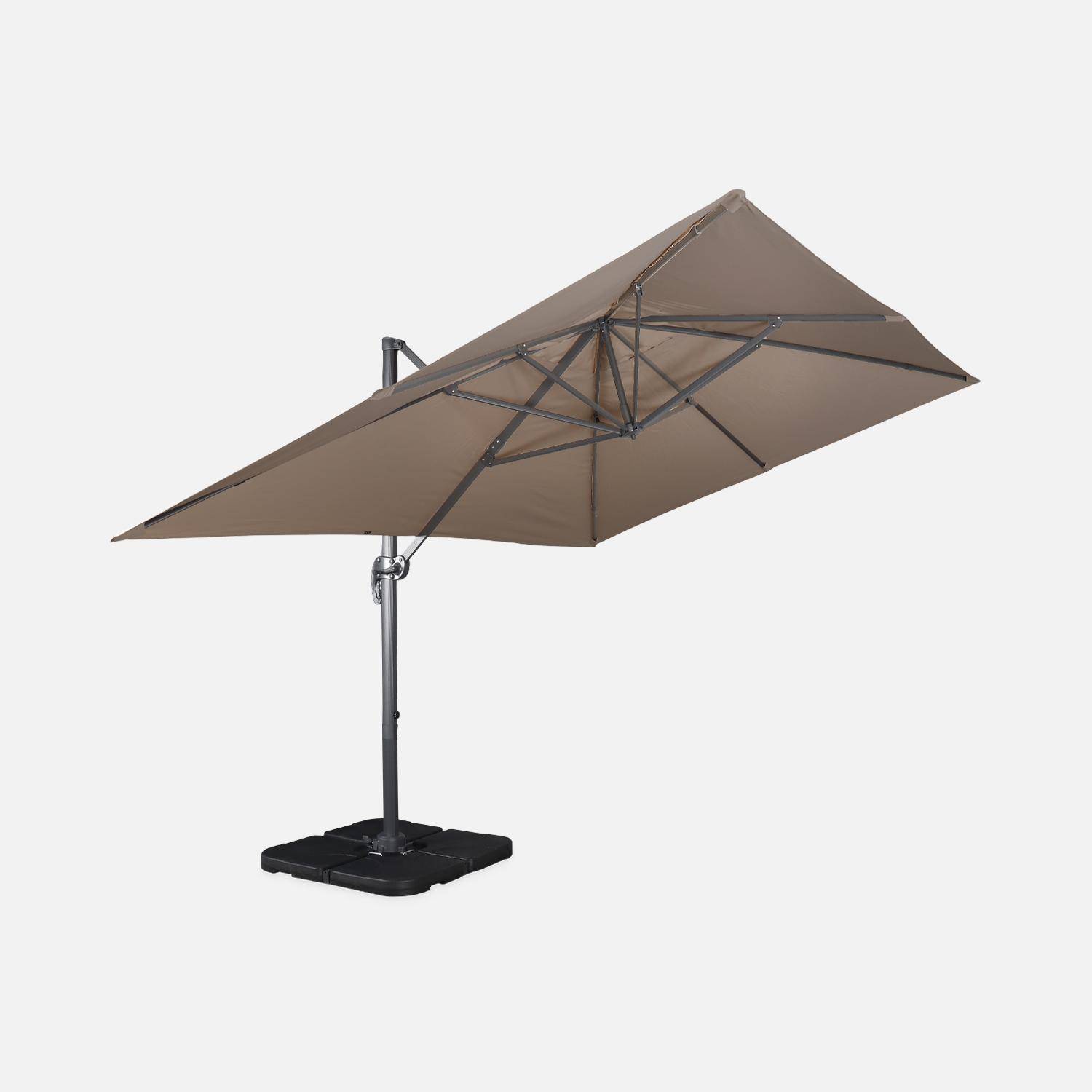 3x4m Offset rectangular parasol +  50x50cm weighted slabs , Wimereux + Slabs , Beige-brown, 300 x 400 cm Photo6