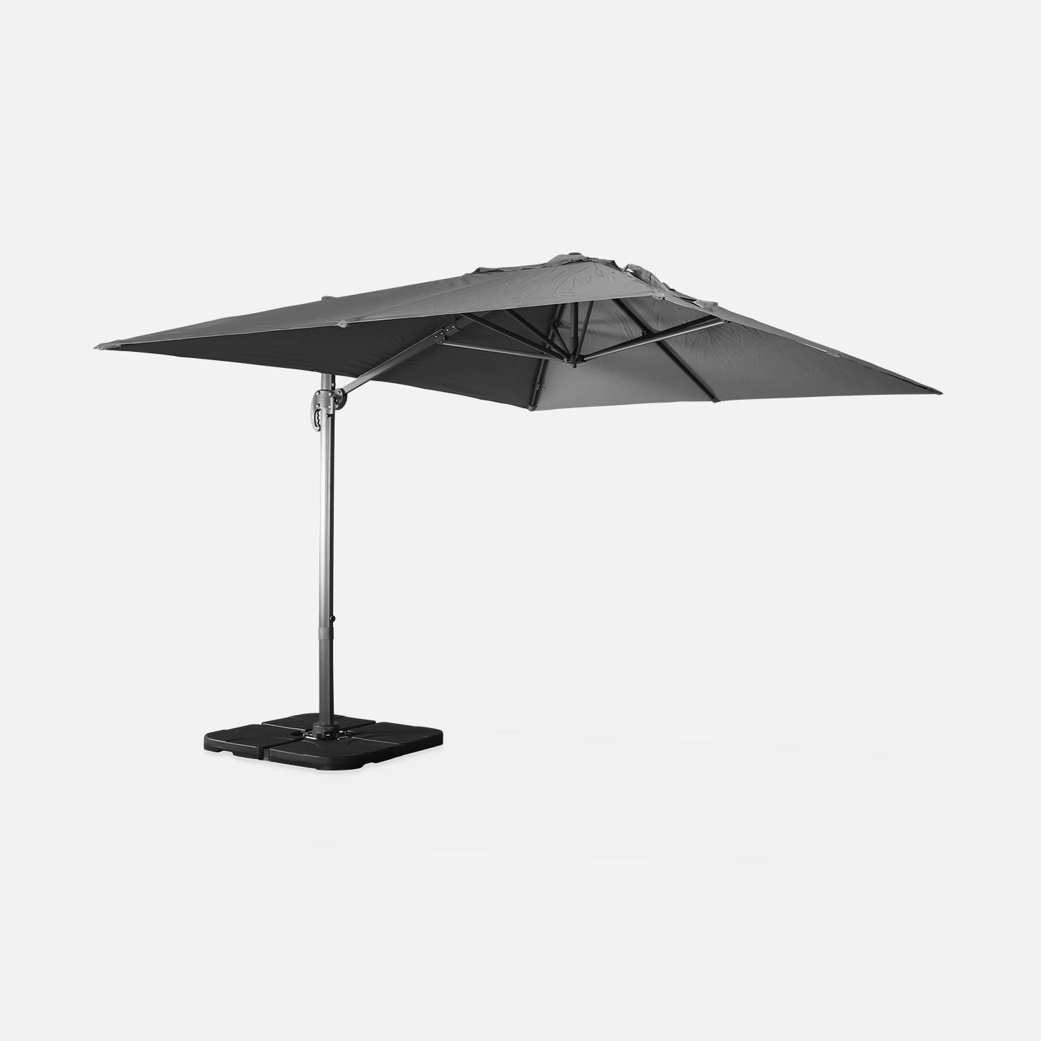 3x4m Offset rectangular parasol +  50x50cm weighted slabs , Grey