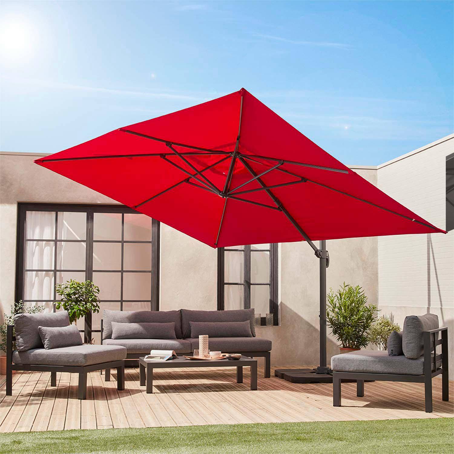 Rode rechthoekige parasol 3x4m + verzwaarde tegels 50x50cm Photo2