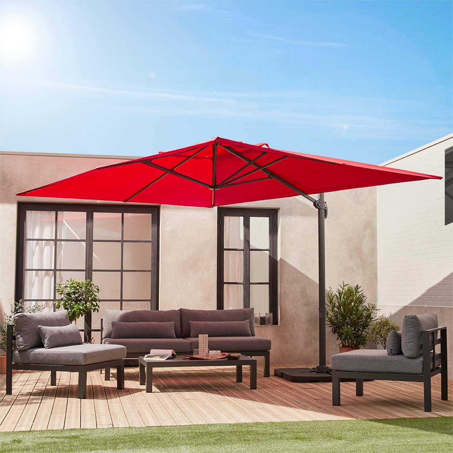 Rechteckiger roter Ampel-Sonnenschirm 3x4 m + befüllbare Platten 50x50cm Photo1