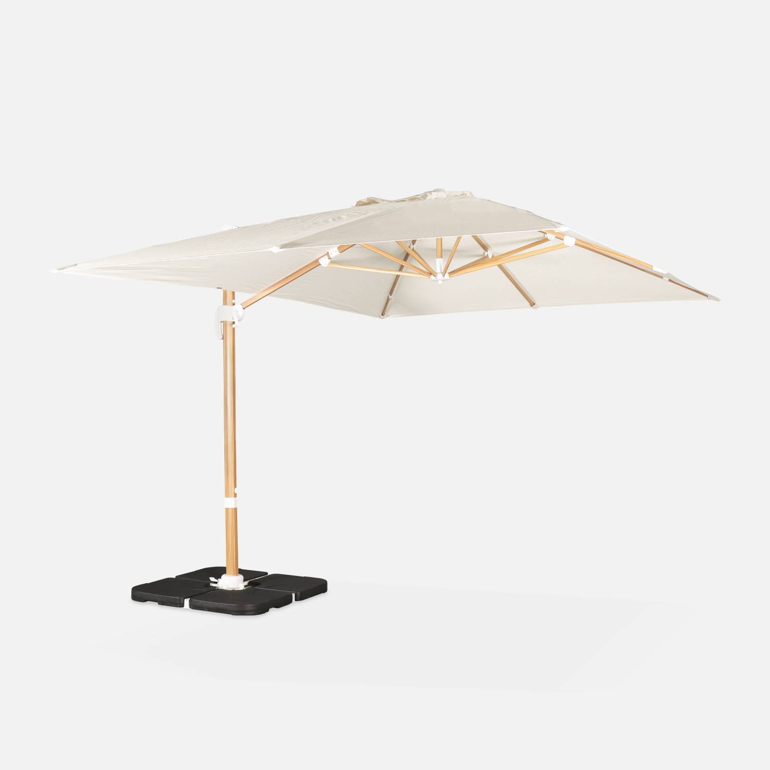Sonnenschirm ecru 3x4m, Mast in Holzoptik + befüllbare Platten | sweeek