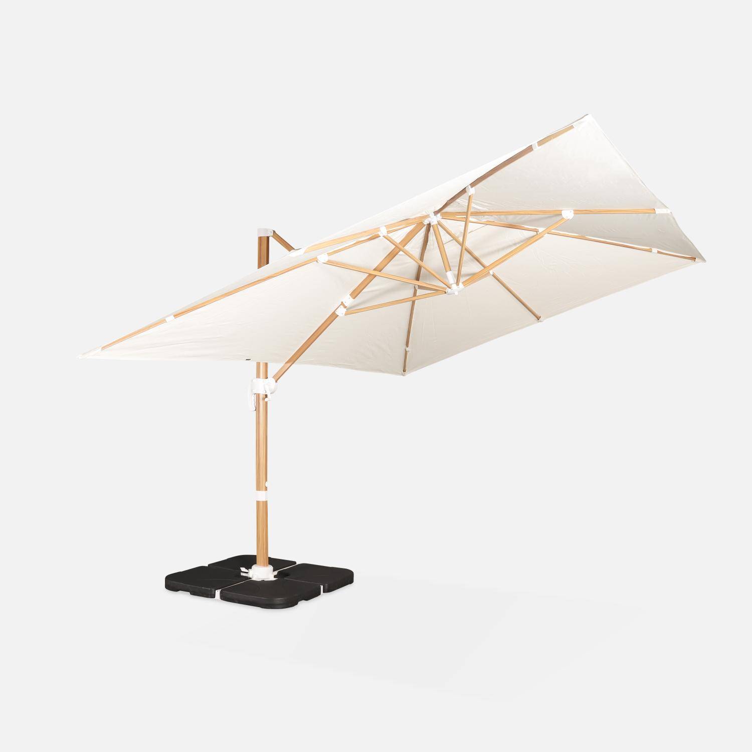 Rechthoekige ecru parasol 3x4m, paal met houteffect, verzwaarde tegels 50x50cm Photo5