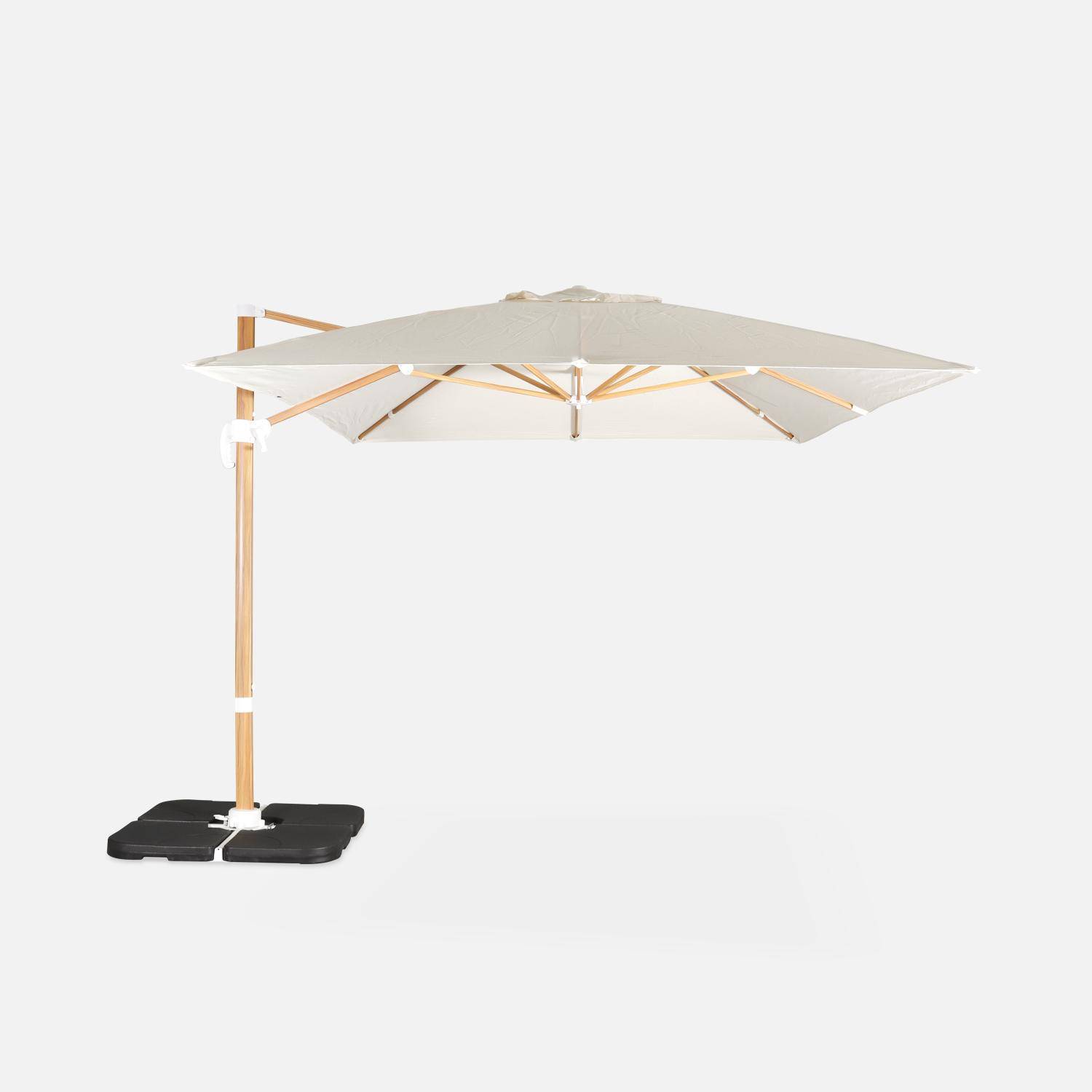Rechthoekige ecru parasol 3x4m, paal met houteffect, verzwaarde tegels 50x50cm Photo4