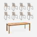 Table intérieur/extérieur 8 places en teck recyclé, Jayapura, 220x100x76cm + 8 chaises en corde BRASILIA beige , empilables Photo1